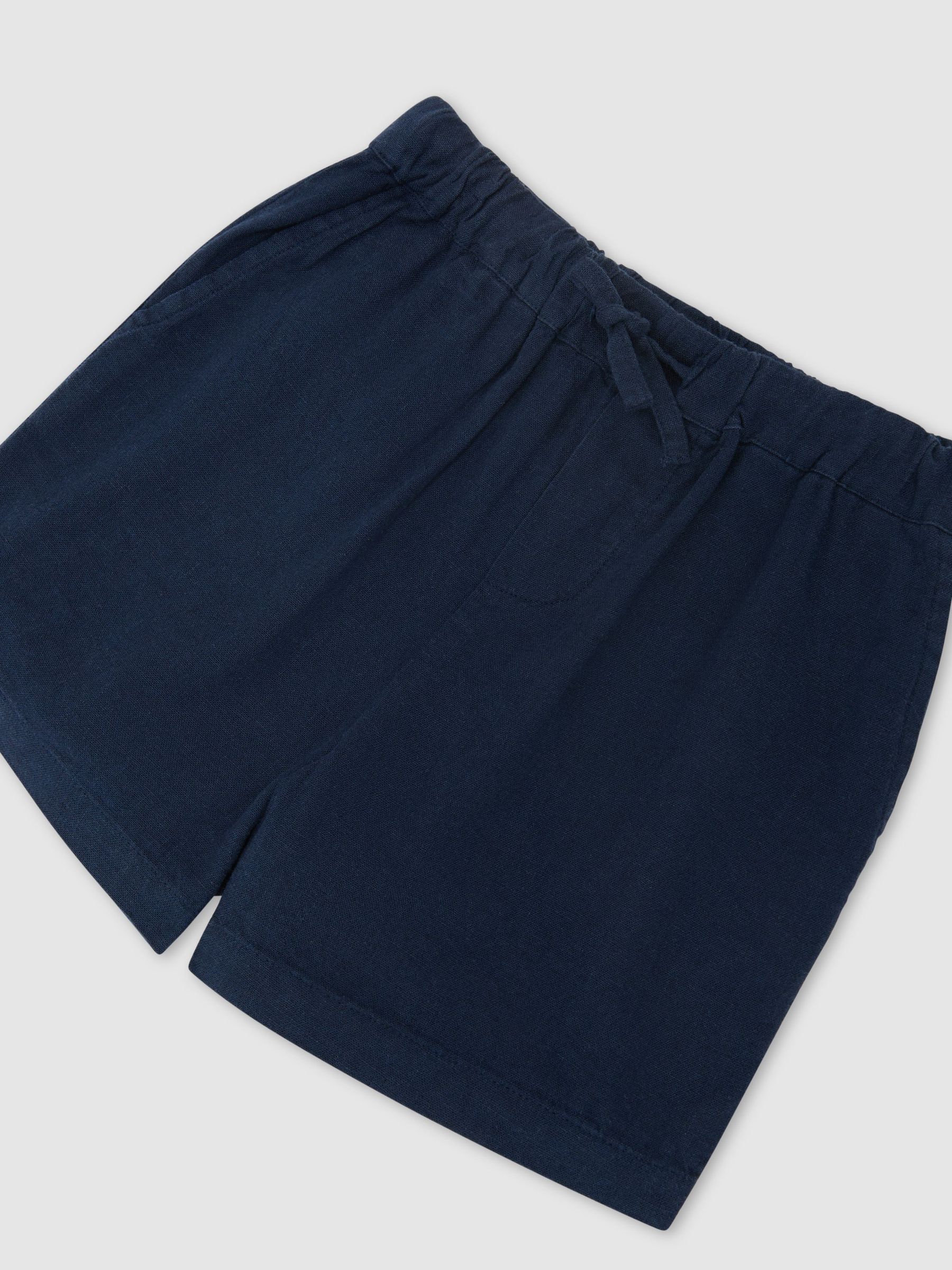 Linen-Blend Drawstring Shorts in Blue - Image 3 of 3