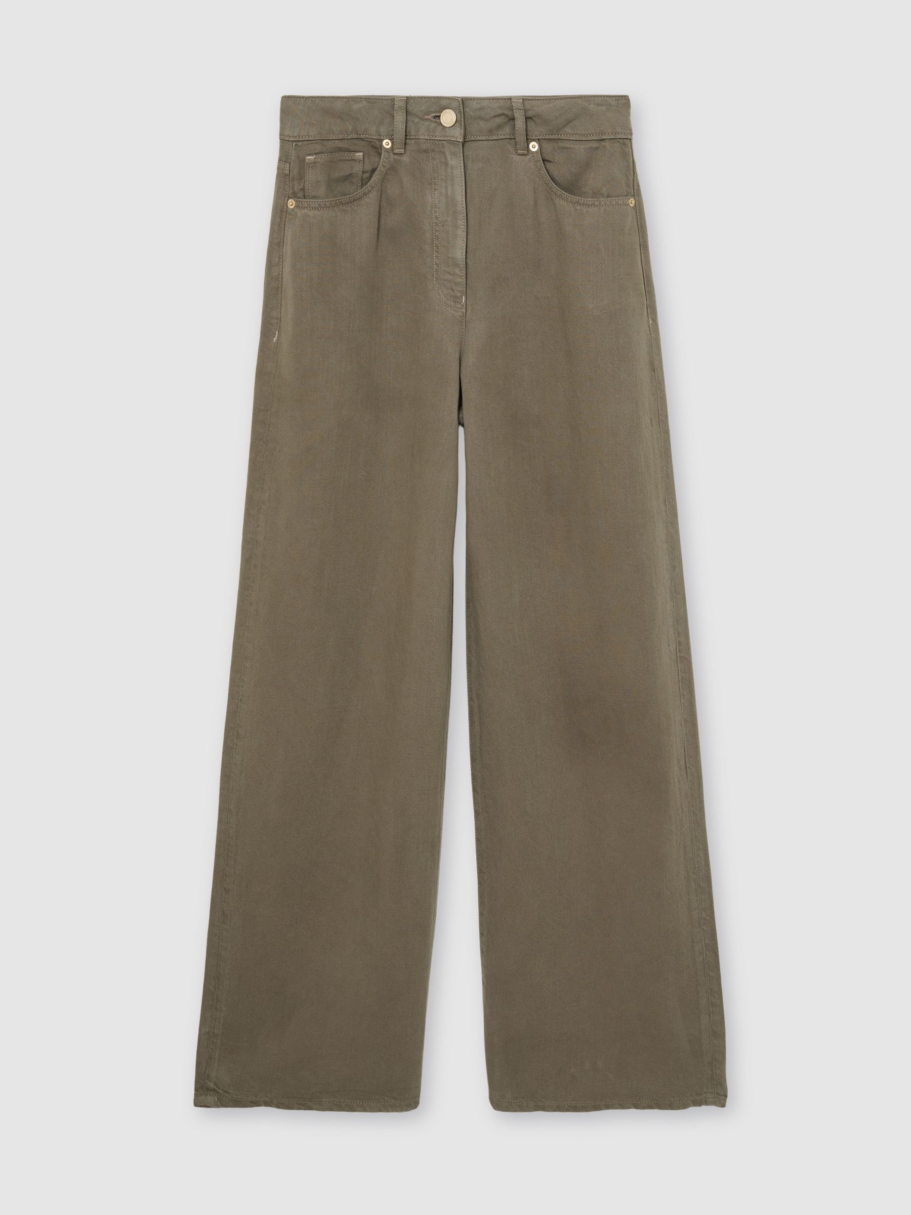 Lyocell-Linen Wide-Leg Trousers in Khaki Green - Image 2 of 6