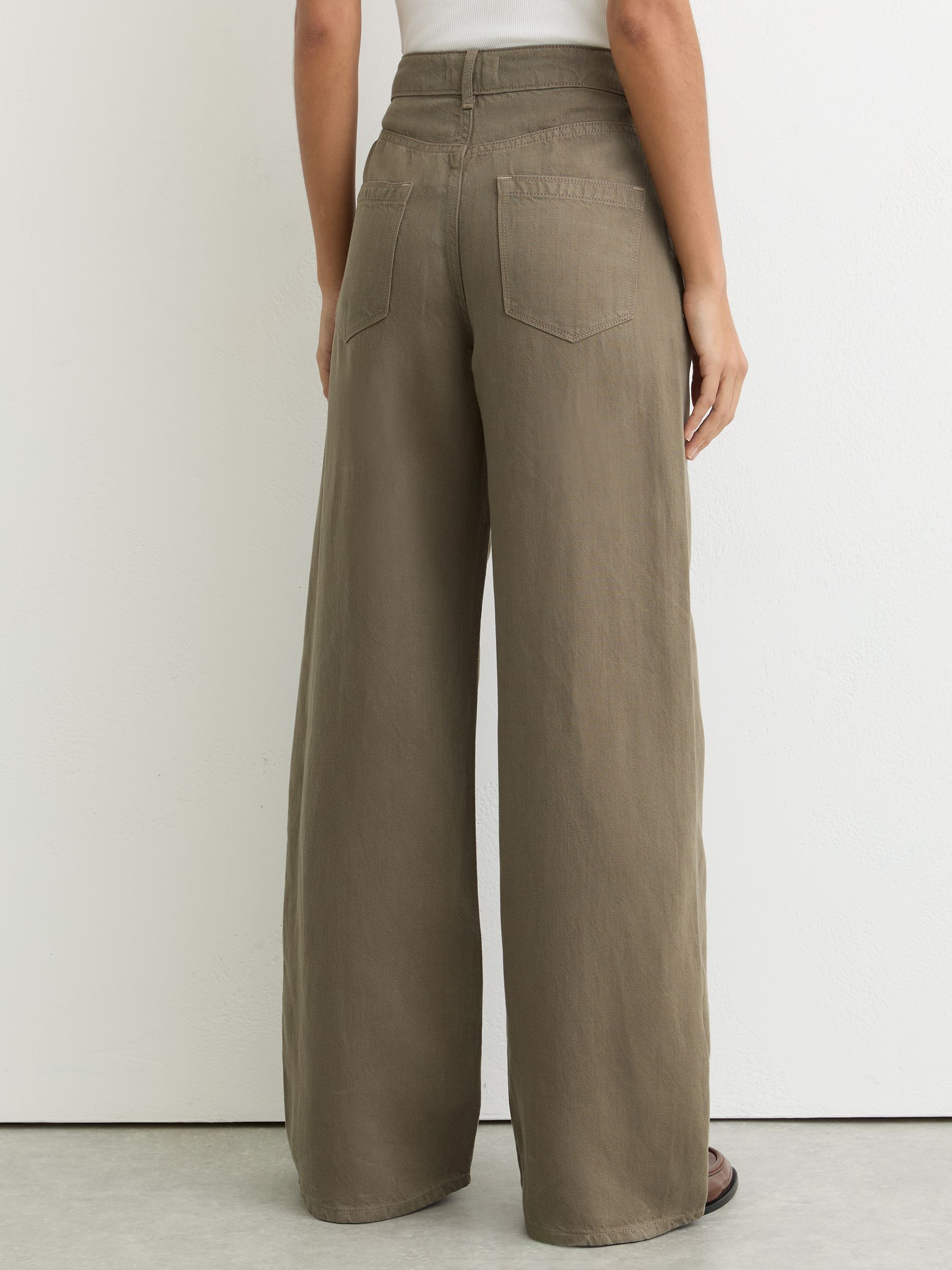 Lyocell-Linen Wide-Leg Trousers in Khaki Green - Image 5 of 6