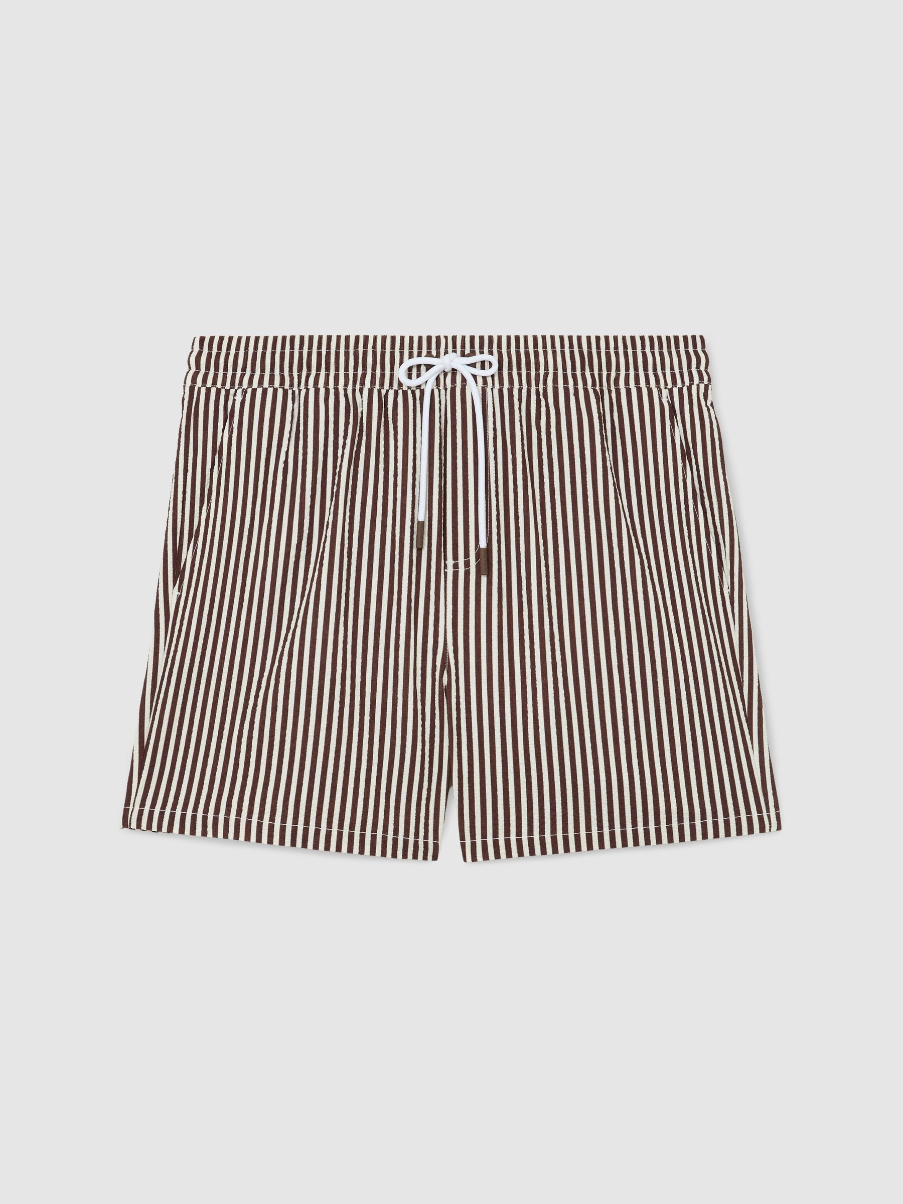 Seersucker Stripe Swim Shorts in Brown/White - Image 2 of 5