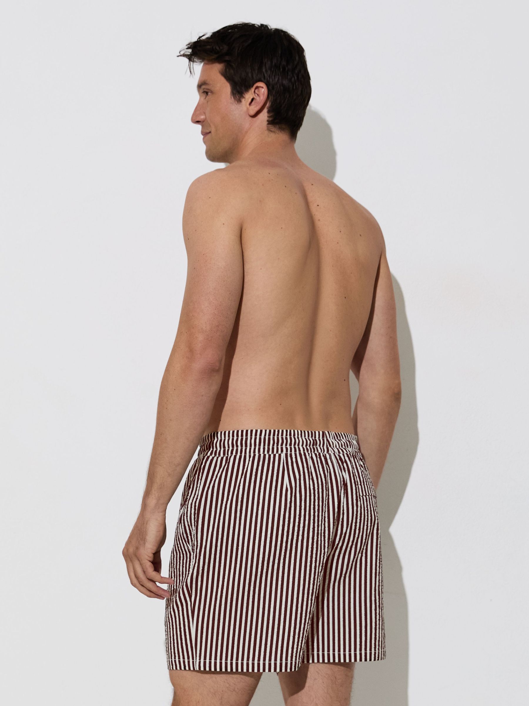 Seersucker Stripe Swim Shorts in Brown/White - Image 4 of 5