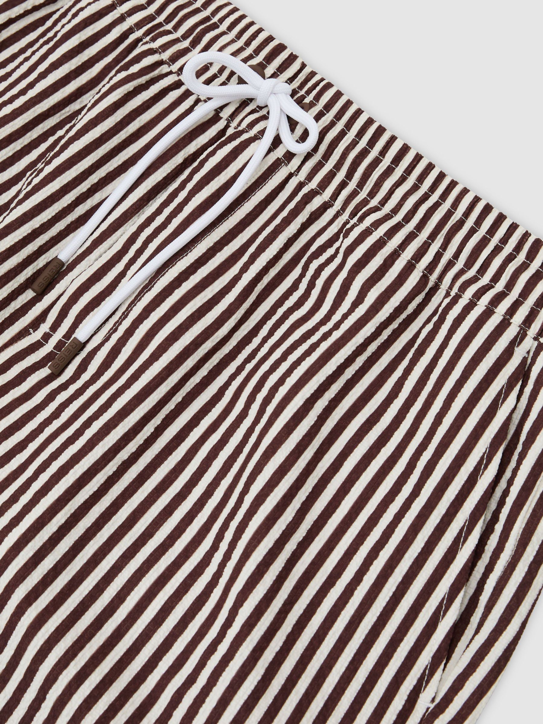 Seersucker Stripe Swim Shorts in Brown/White - Image 5 of 5