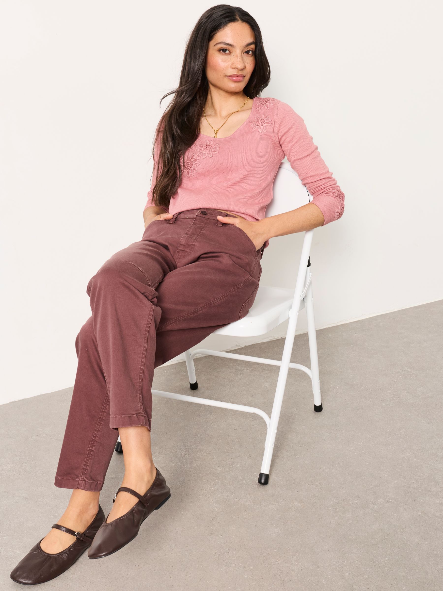 Bella Plum Purple Petite Chino Tapered Trousers - Image 4 of 5
