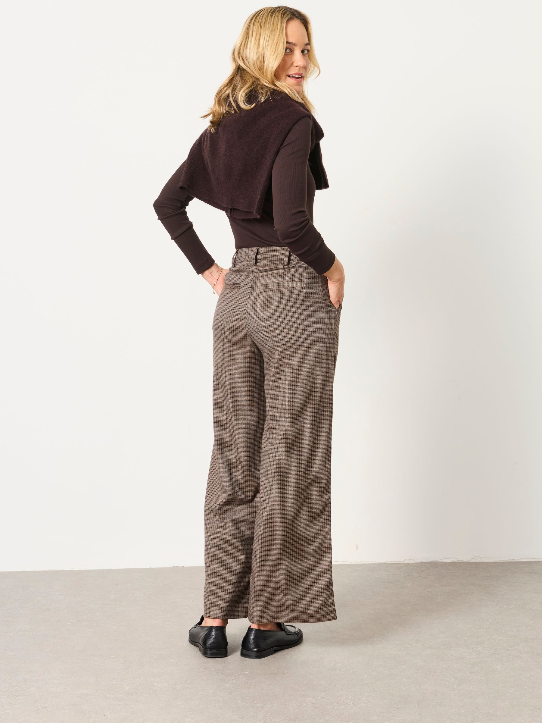 Presley Brown Petite Mini Check Trousers - Image 2 of 6