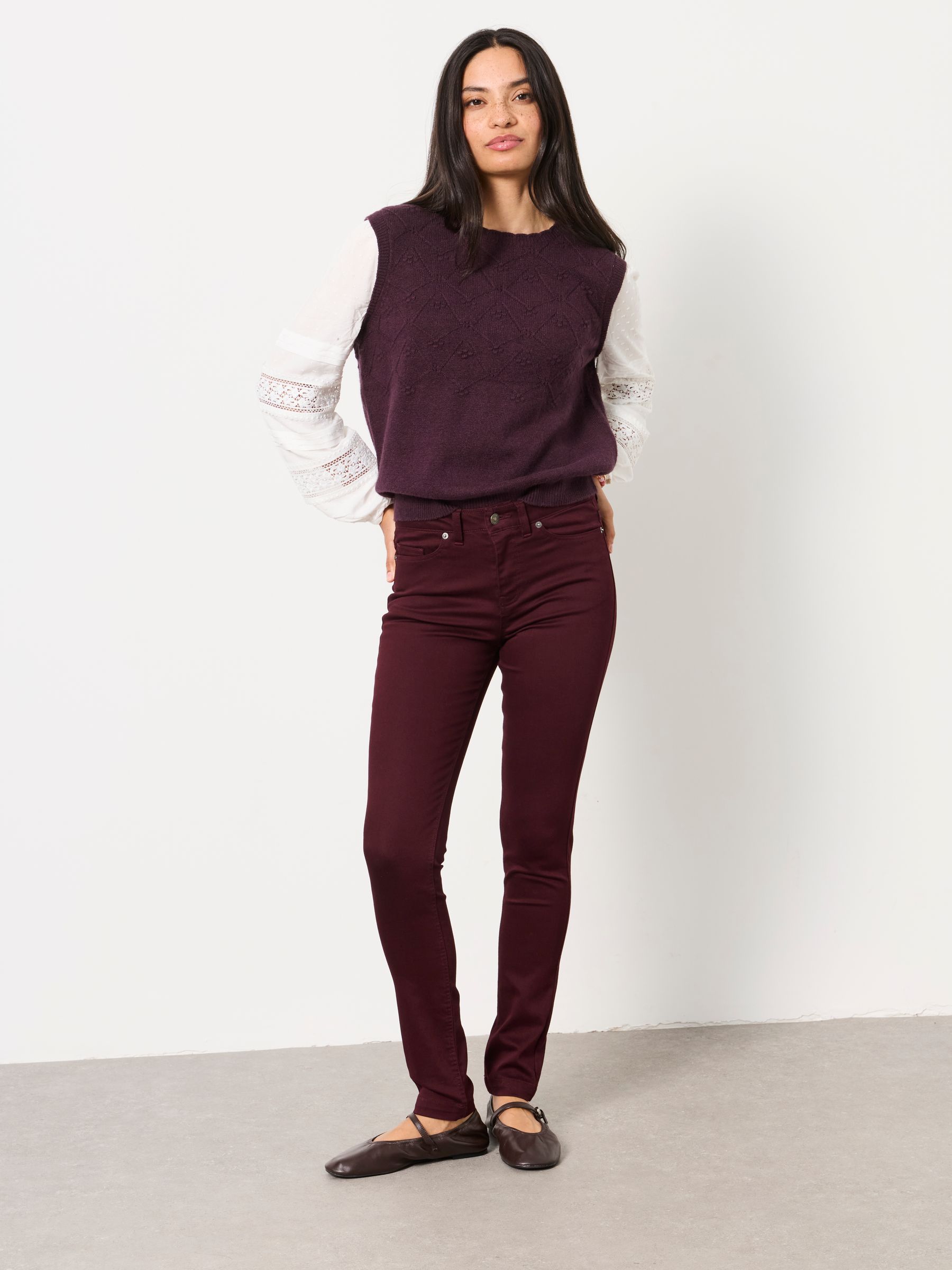 HAYLE Burgundy Red Denim Five pocket Trousers - Image 4 of 5