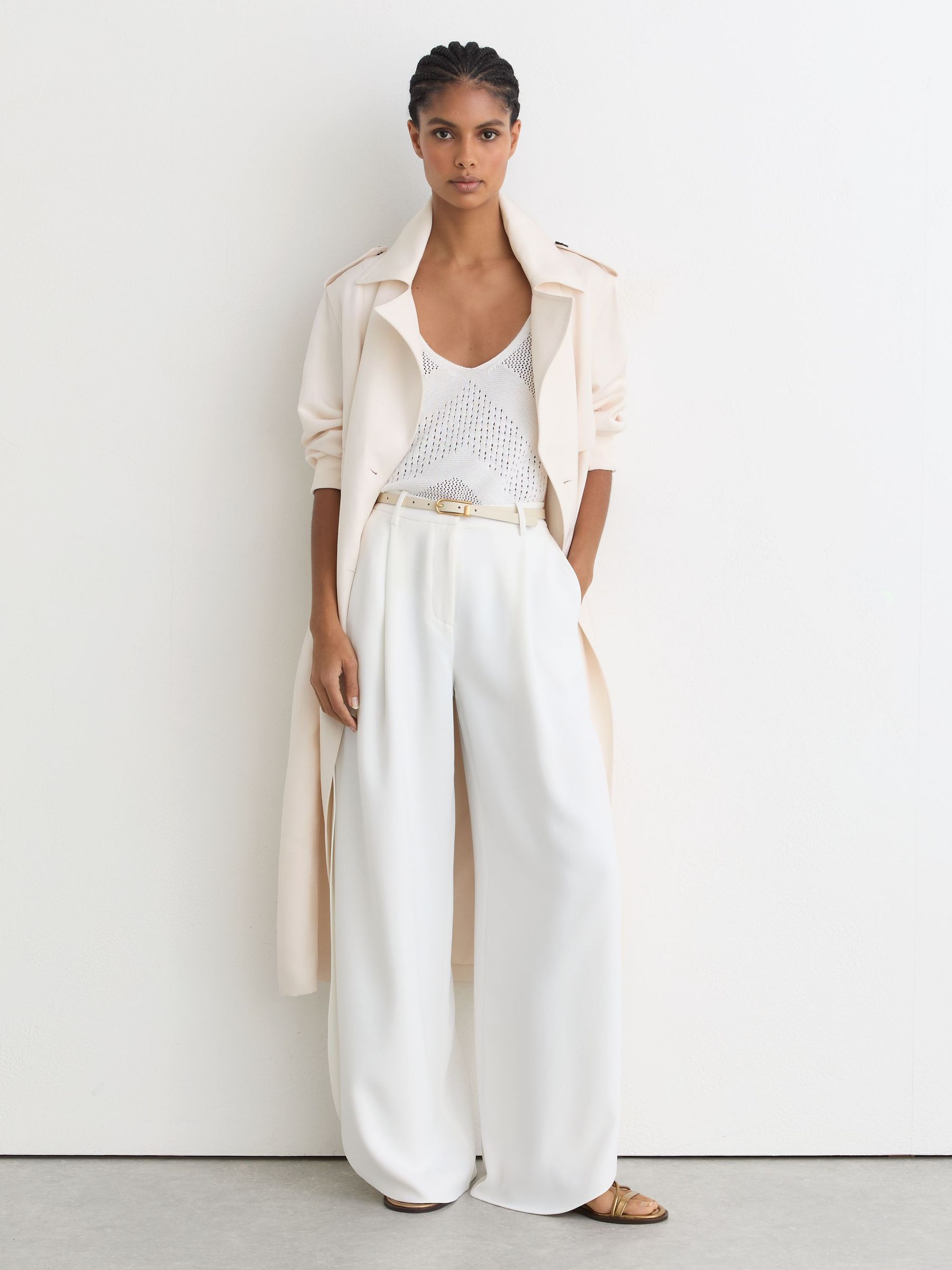 Side-Split Wide-Leg Trousers in White - Image 3 of 7