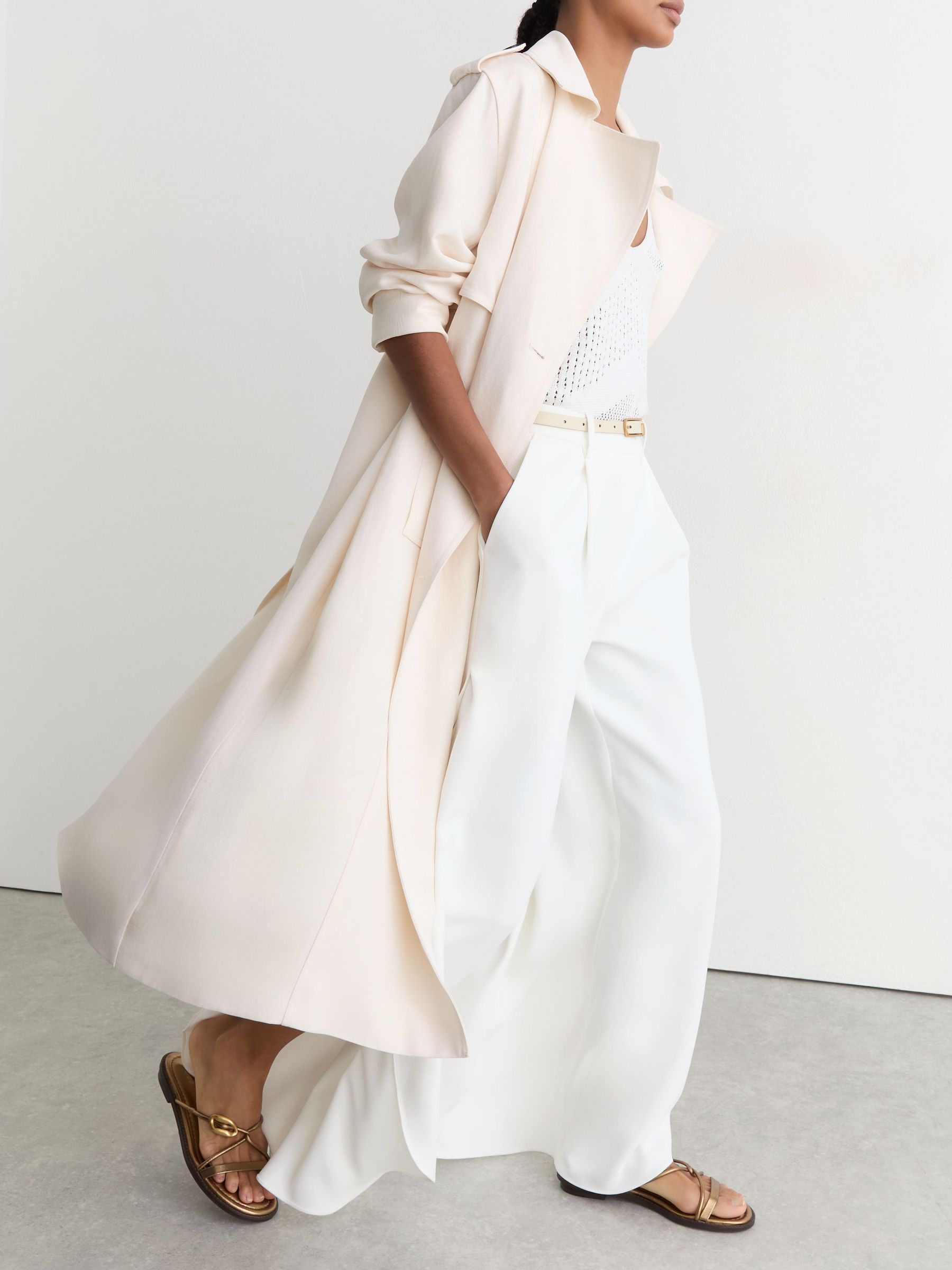 Side-Split Wide-Leg Trousers in White - Image 5 of 7