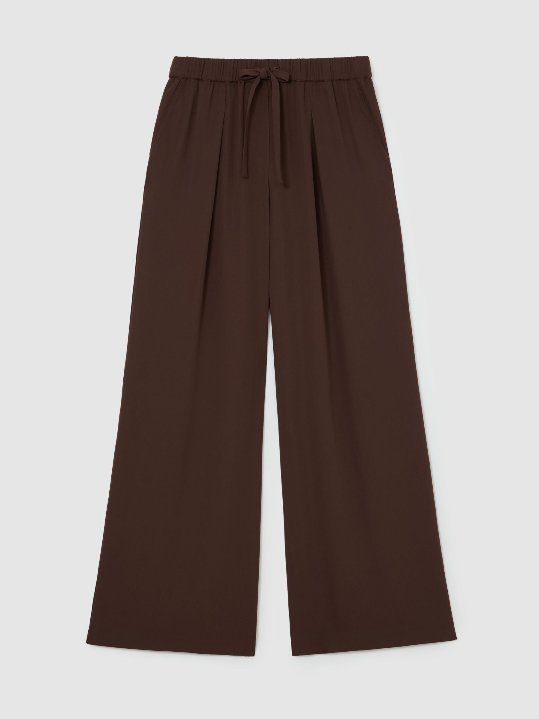 Drawstring Wide-Leg Trousers in Chocolate Brown - Image 2 of 8