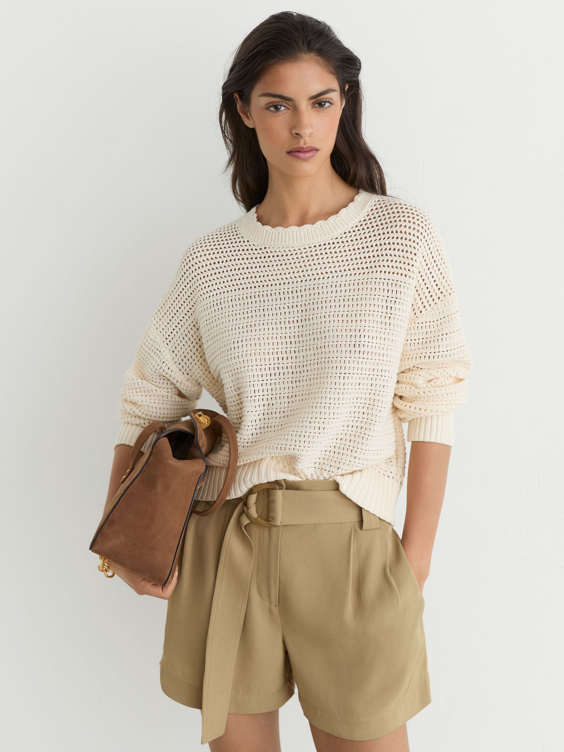 Twill Belted Relaxed Shorts in Neutral - Image 3 of 7
