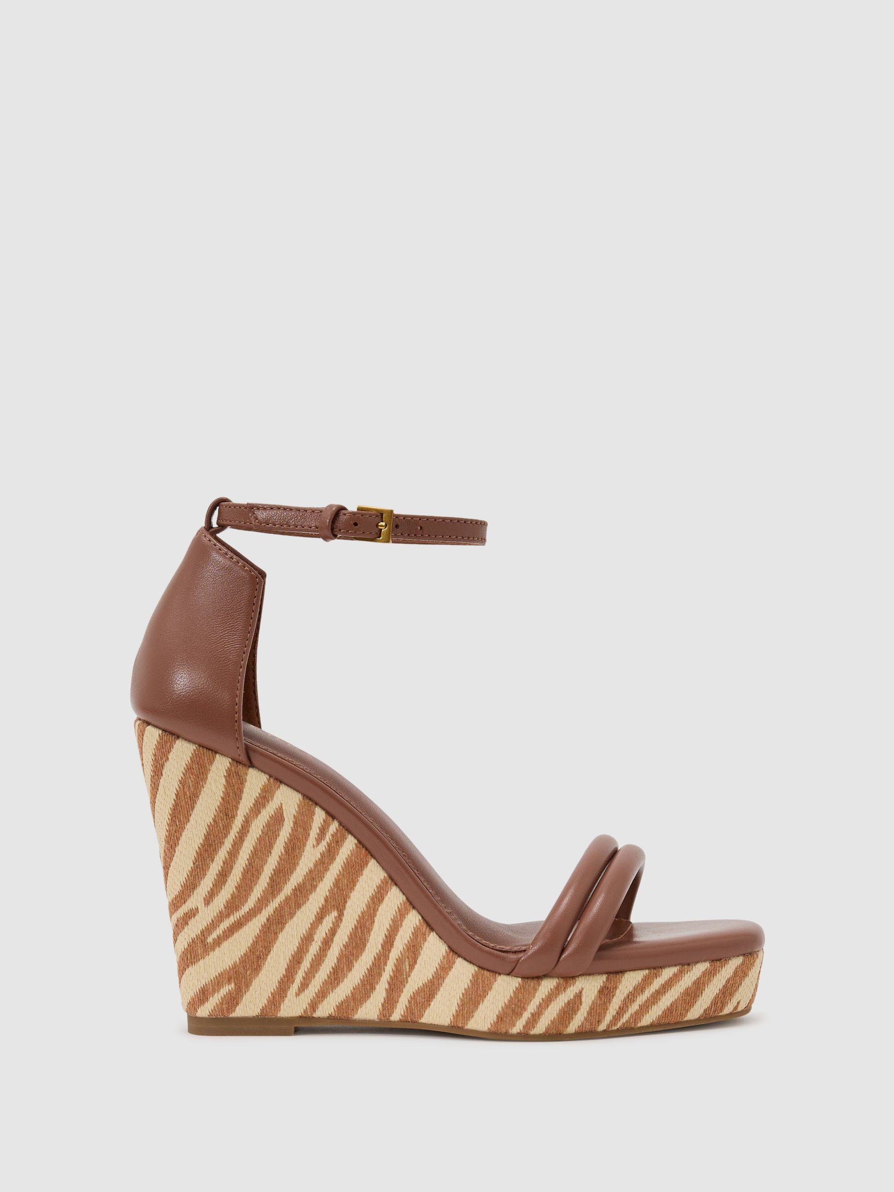 Leather Zebra-Wedge Sandals in Natural - Image 2 of 7