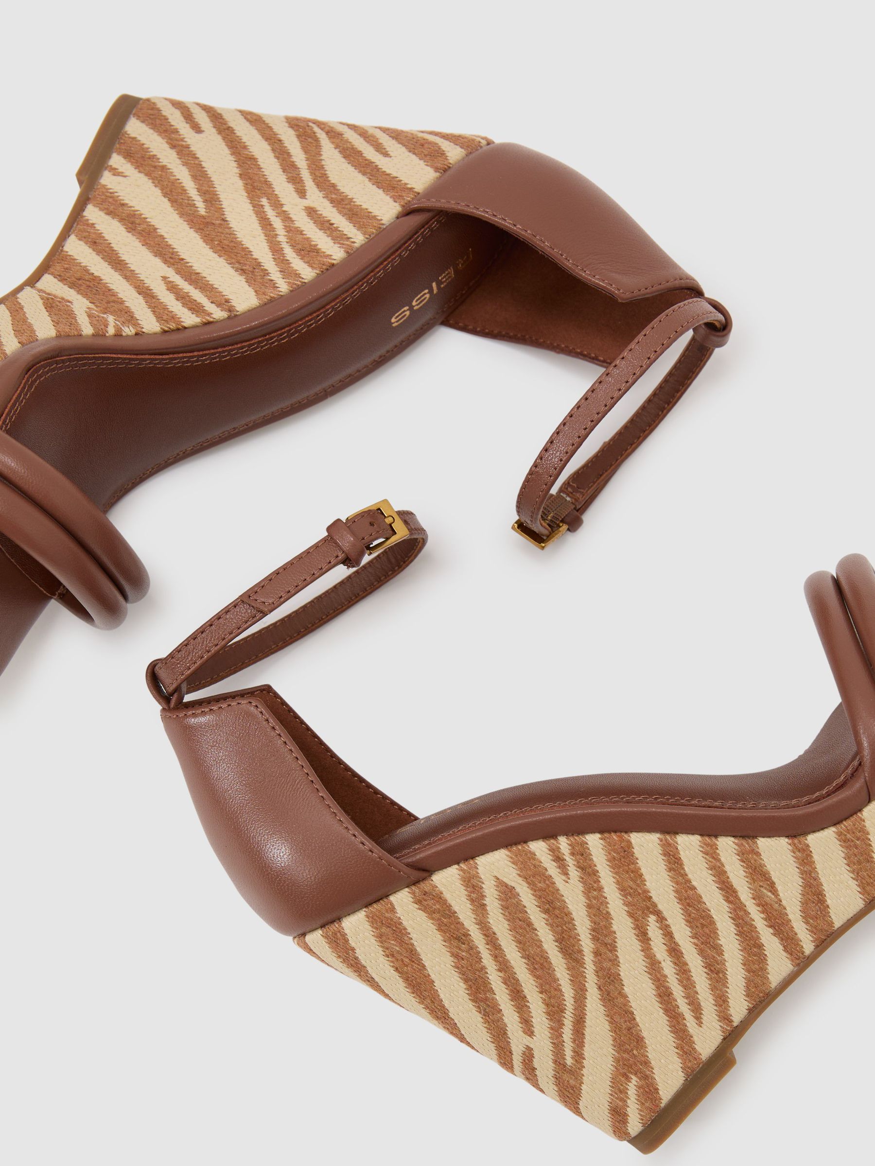Leather Zebra-Wedge Sandals in Natural - Image 3 of 7