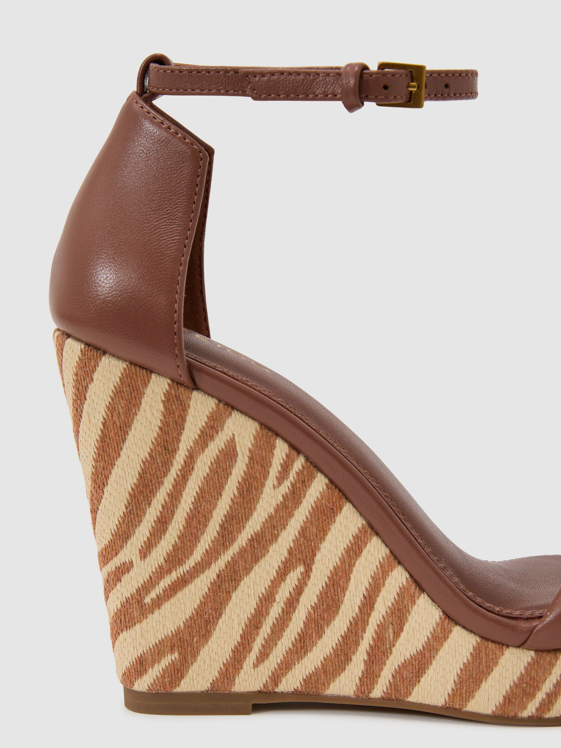 Leather Zebra-Wedge Sandals in Natural - Image 4 of 7