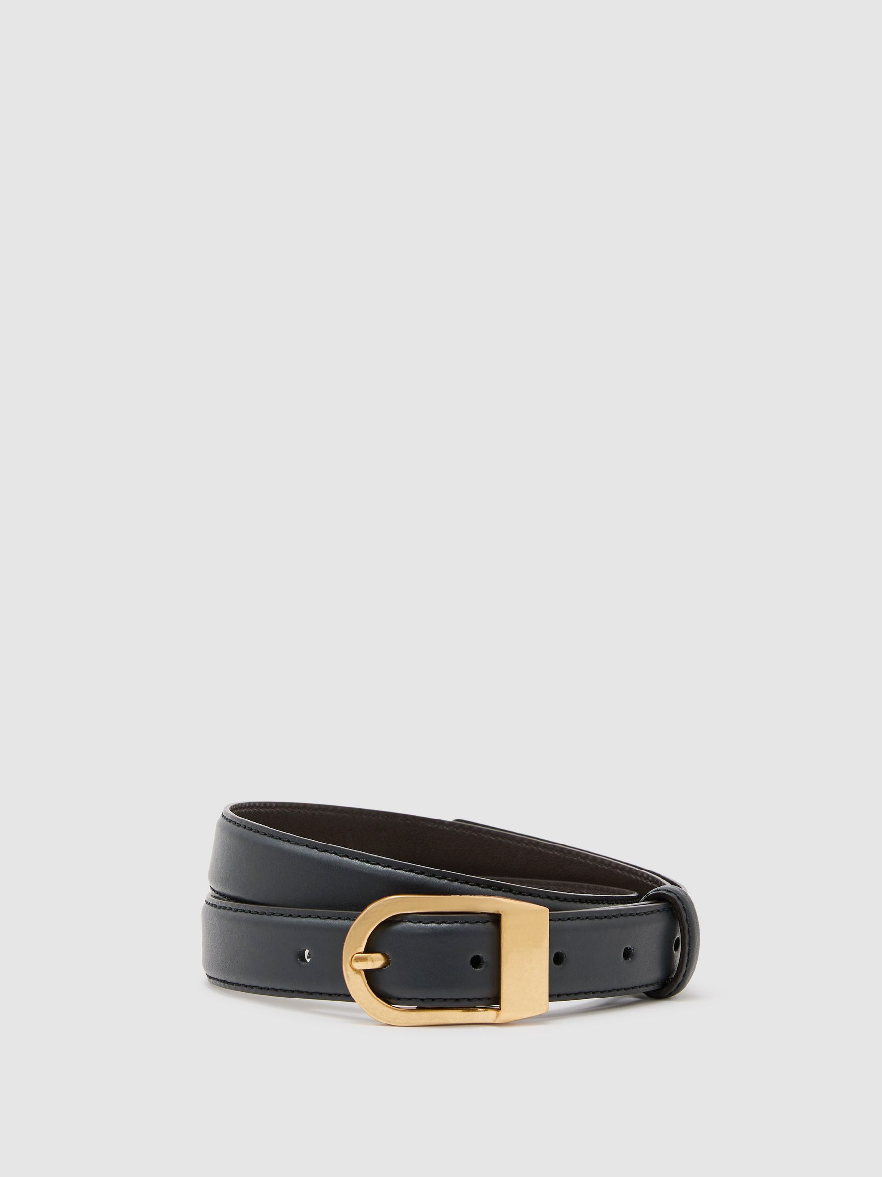Leather Curved-Buckle Belt in Navy - Image 1 of 3