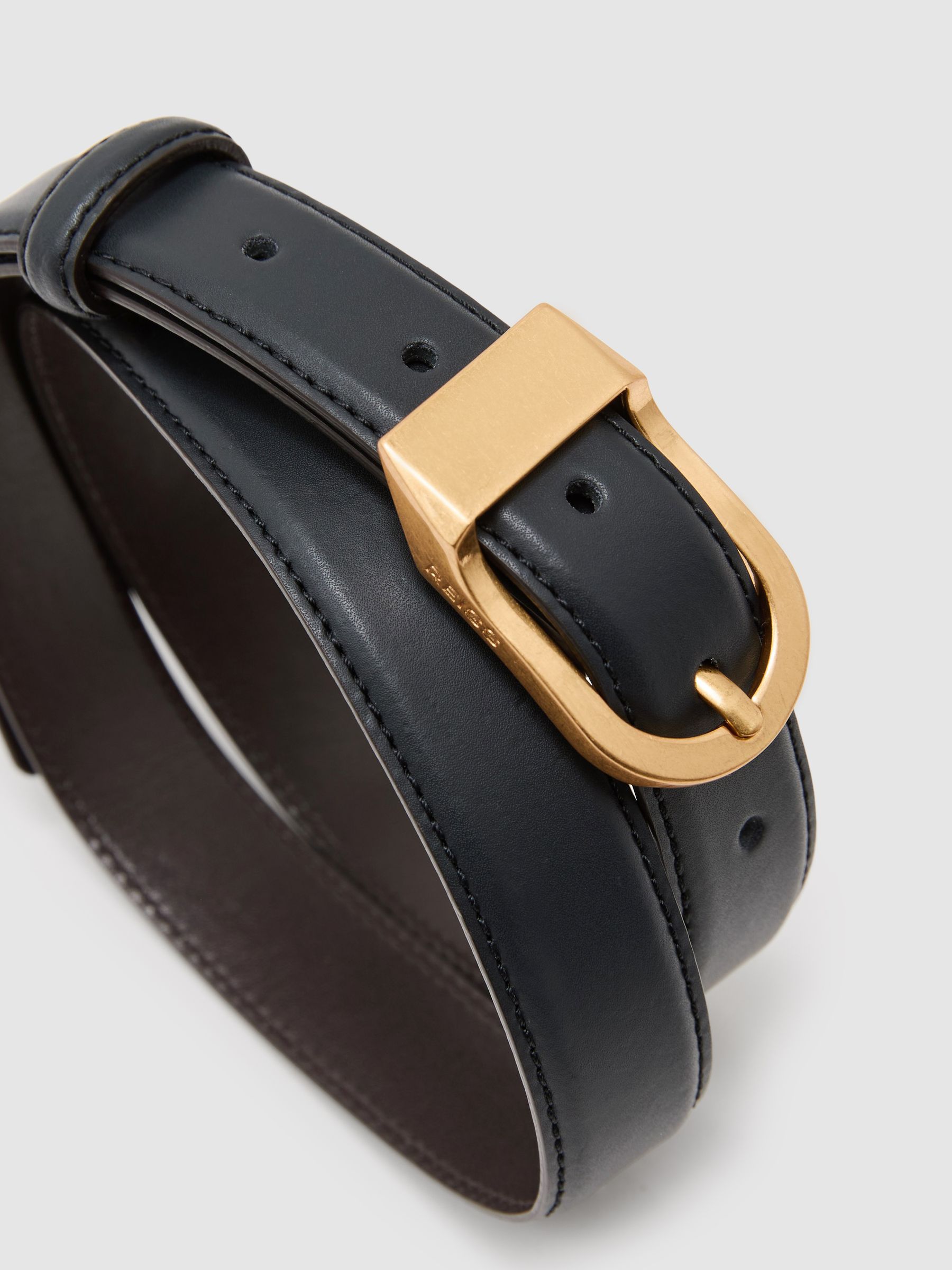 Leather Curved-Buckle Belt in Navy - Image 3 of 3