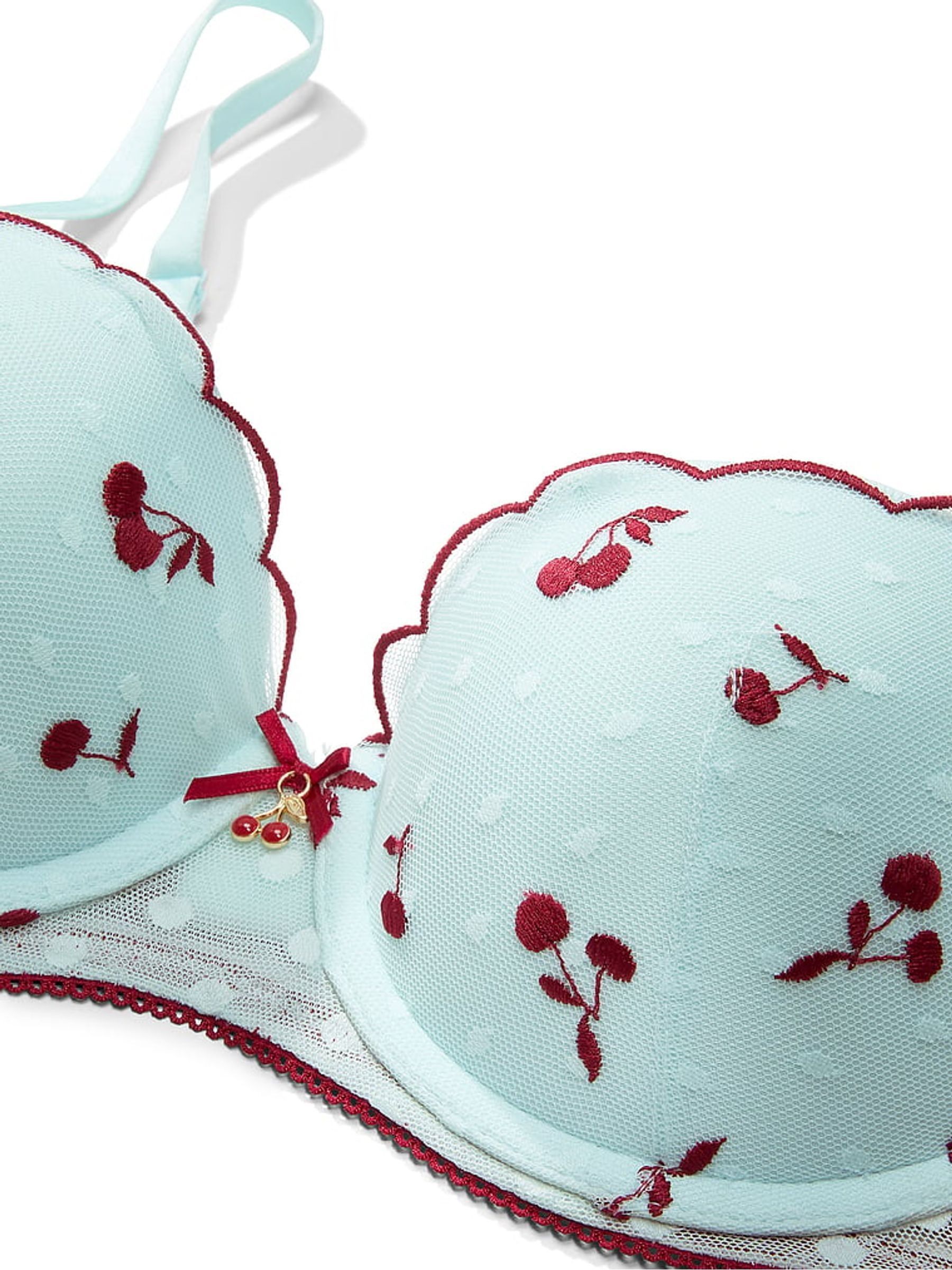 Spray Blue Push Up Balcony Cherry Embroidery Bra - Image 3 of 3