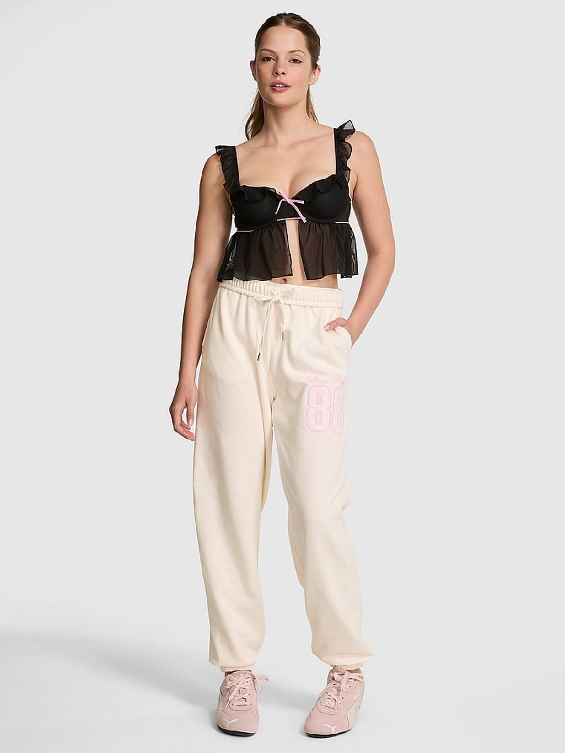 Cozy White Cuffed Fleece Joggers - Image 1 of 2 Cozy White Cuffed Fleece Joggers - Image 1 of 2