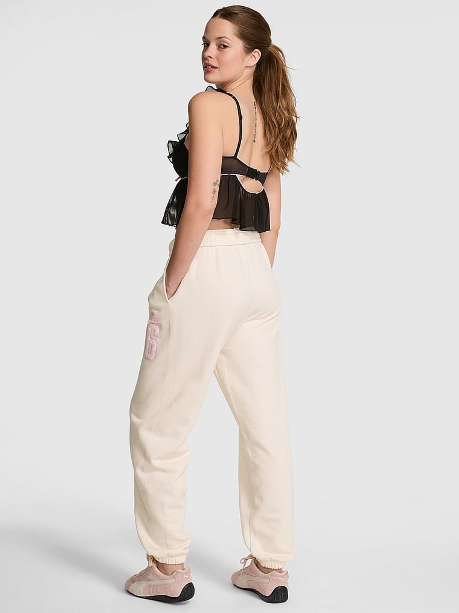 Cozy White Cuffed Fleece Joggers - Image 2 of 2