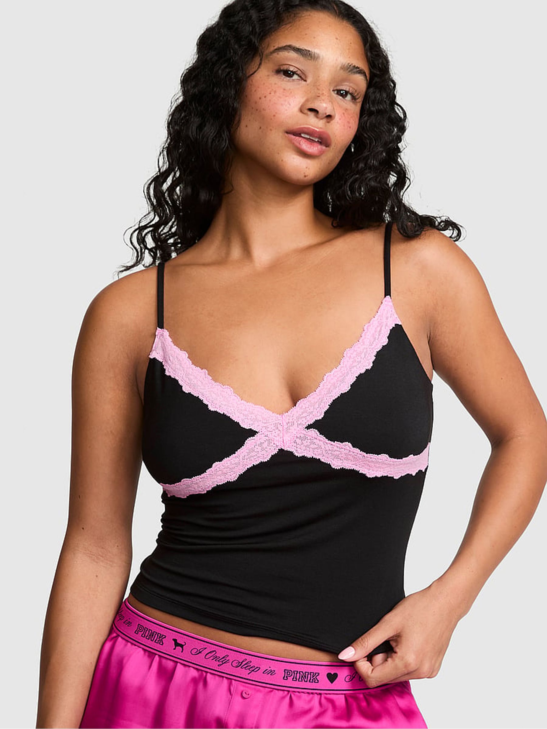 Black Modal Lace Cami Pyjama Top - Image 1 of 2