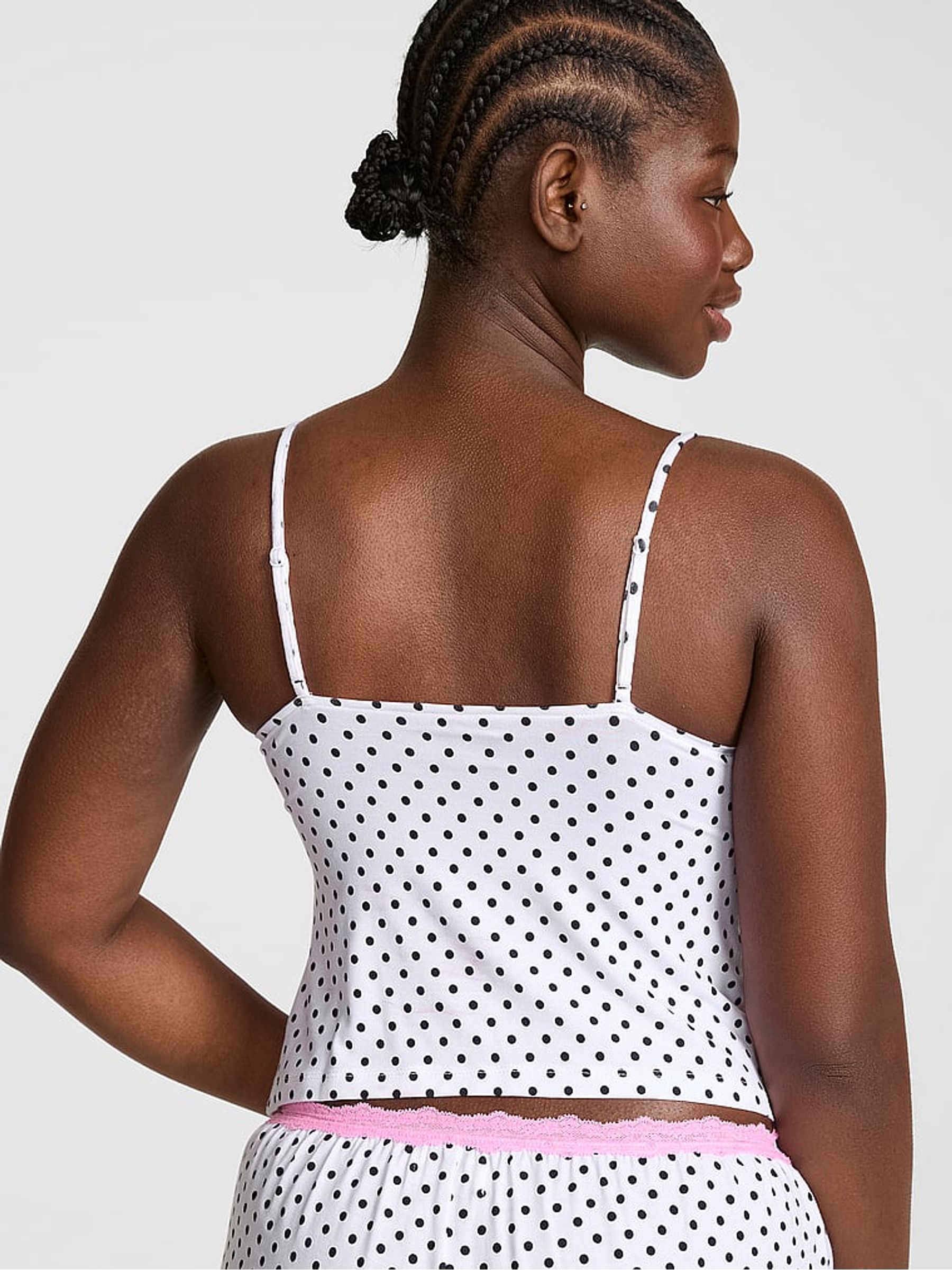 White Polka Dots Modal Lace Cami Pyjama Top - Image 2 of 2