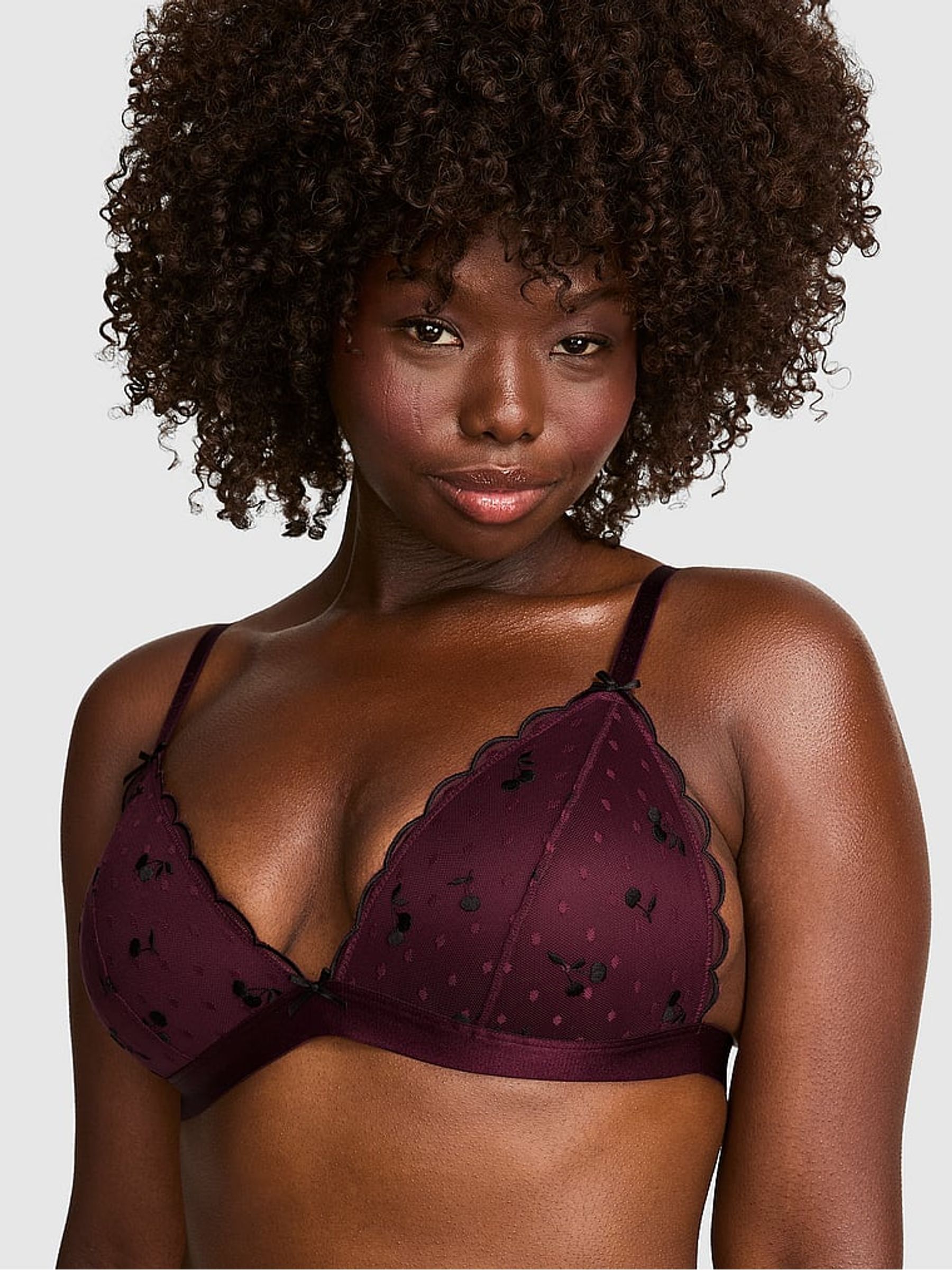 Purple Rose Cherry Embroidery Push Up Triangle Bralette - Image 1 of 2