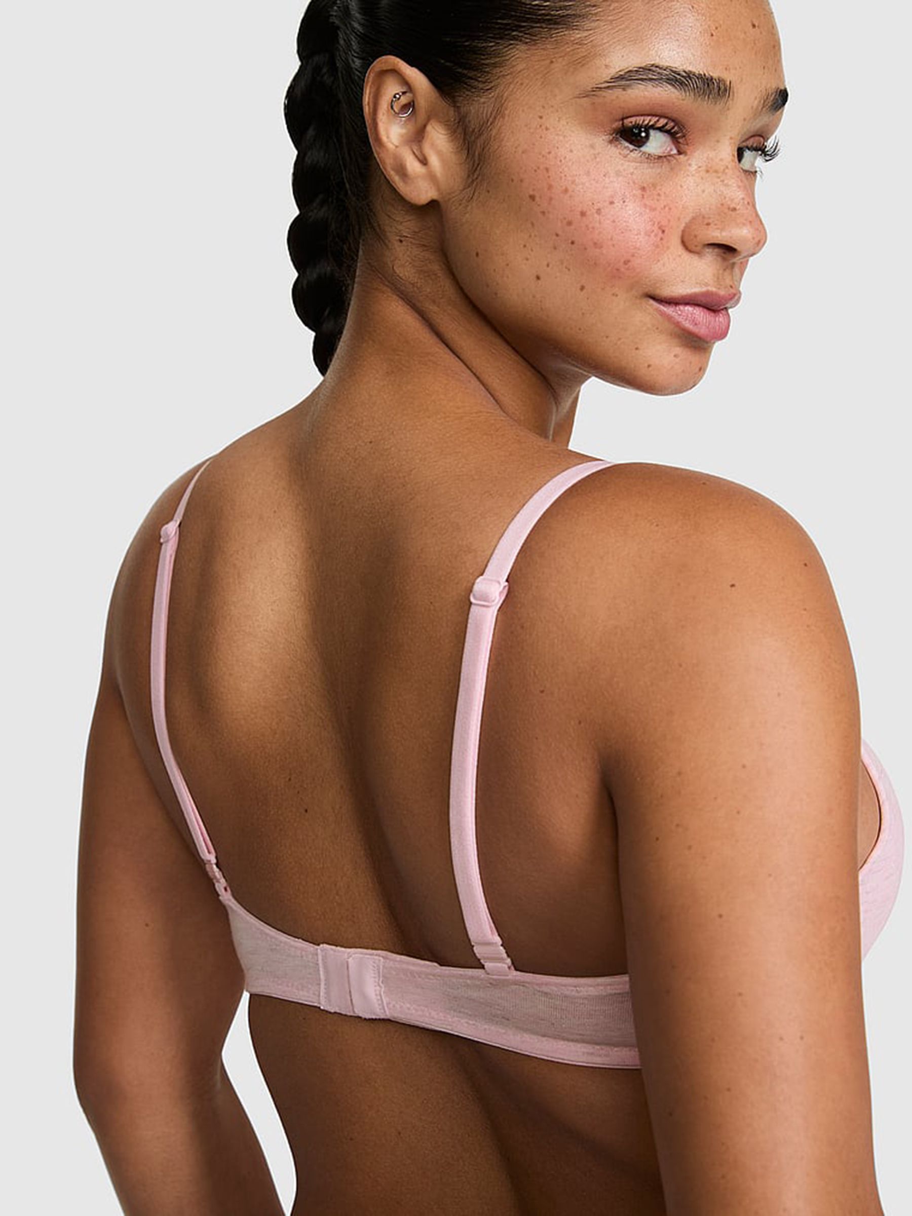 Petal Pink Non Wired Push Up Cotton Heather Lace Trim Bra - Image 2 of 2