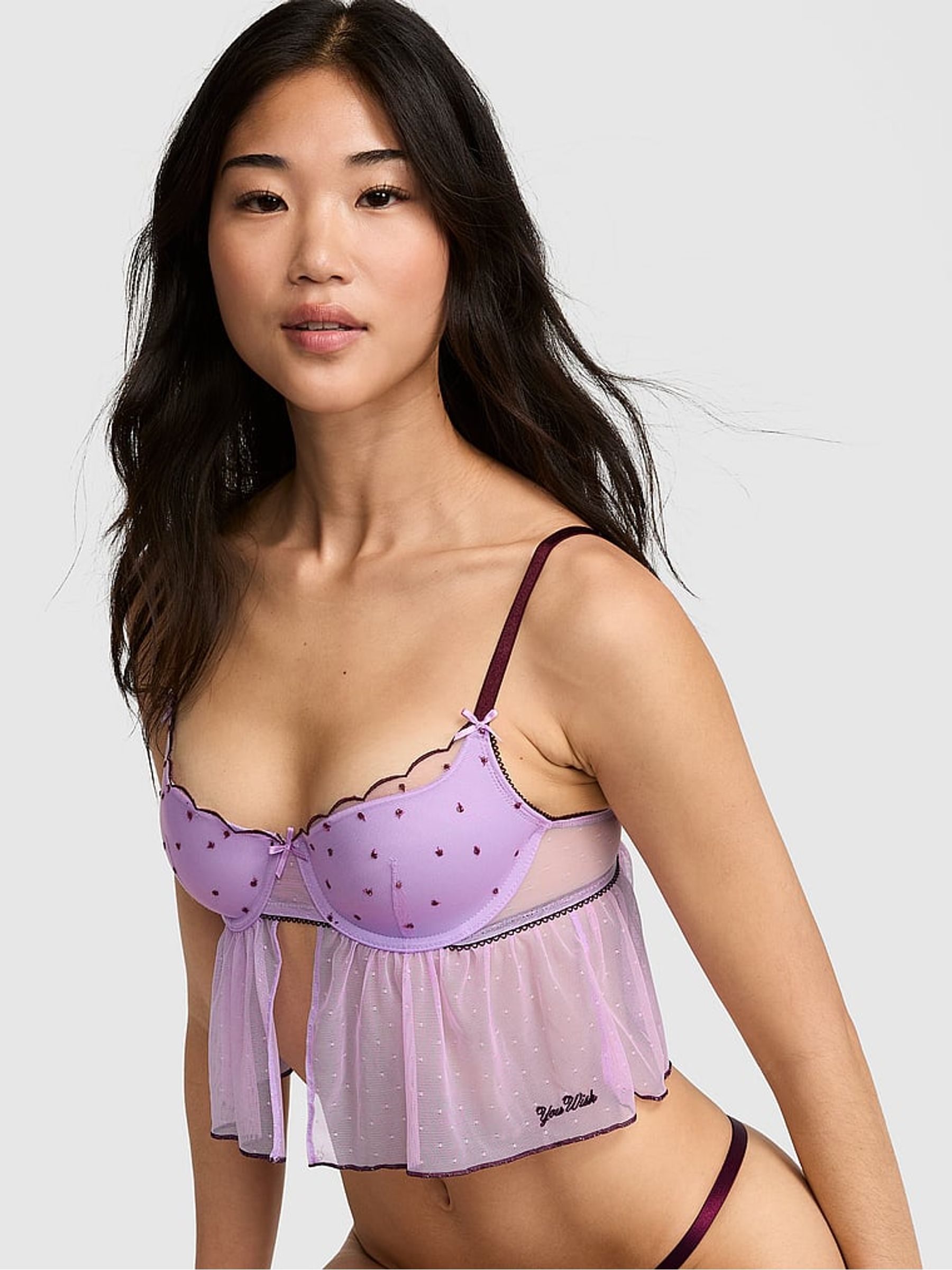 Lilac Purple Longline Pop Stitch Embroidery Bra - Image 1 of 2 Lilac Purple Longline Pop Stitch Embroidery Bra - Image 1 of 2