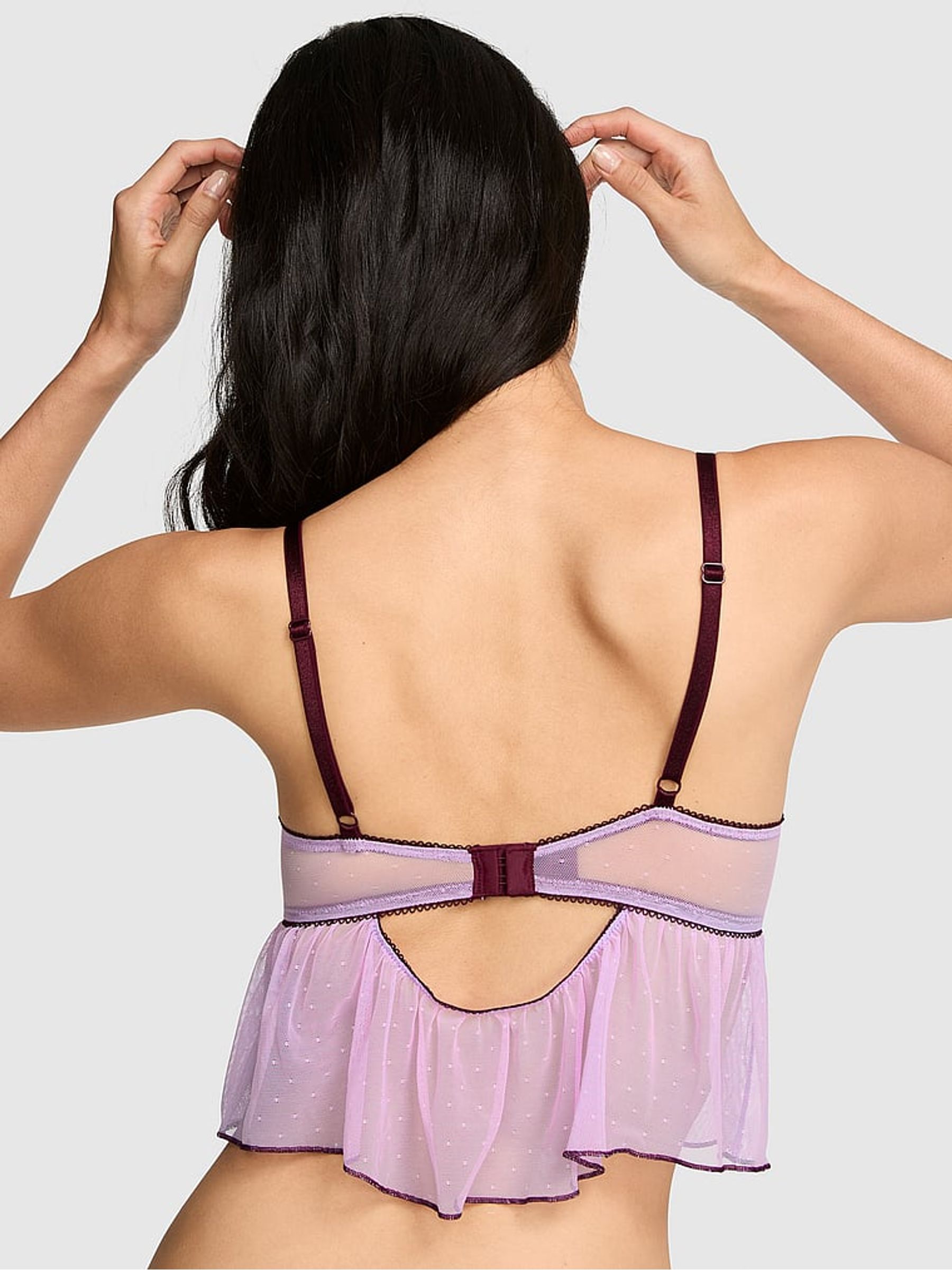 Lilac Purple Longline Pop Stitch Embroidery Bra - Image 2 of 2 Lilac Purple Longline Pop Stitch Embroidery Bra - Image 2 of 2