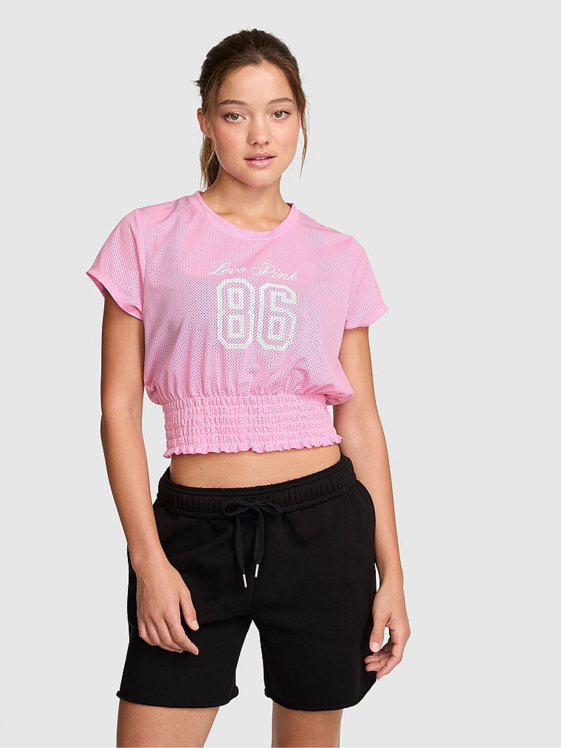 Pink Lollipop Smocked Mesh Jersey Top - Image 1 of 3 Pink Lollipop Smocked Mesh Jersey Top - Image 1 of 3