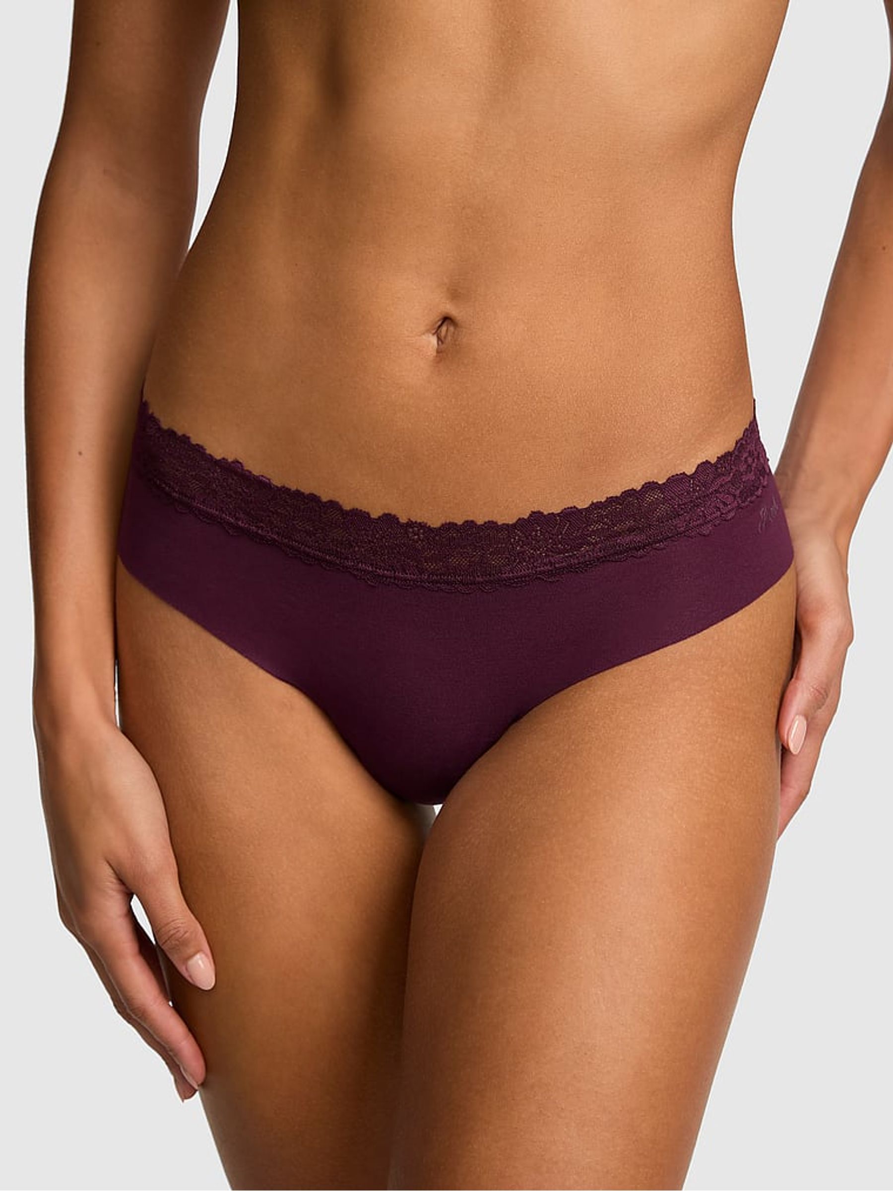 Purple Rose Thong Lace Trim Knickers - Image 1 of 2