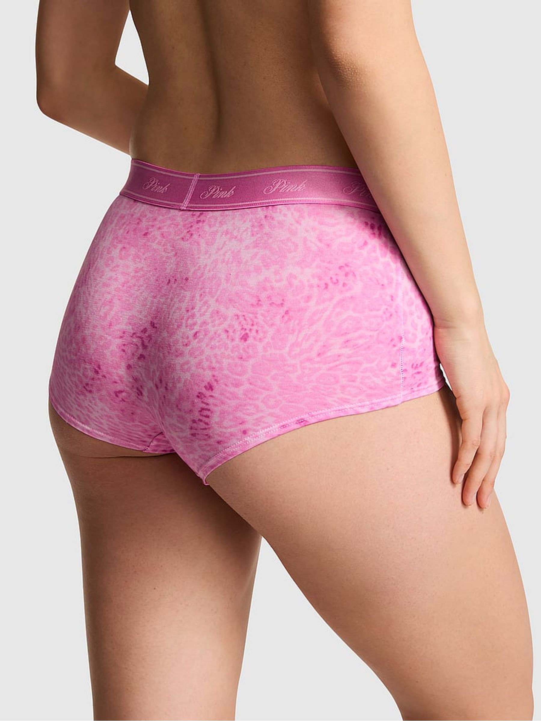 Coconut Pink Leopard Print Boyshort Cotton Logo Knickers - Image 2 of 2