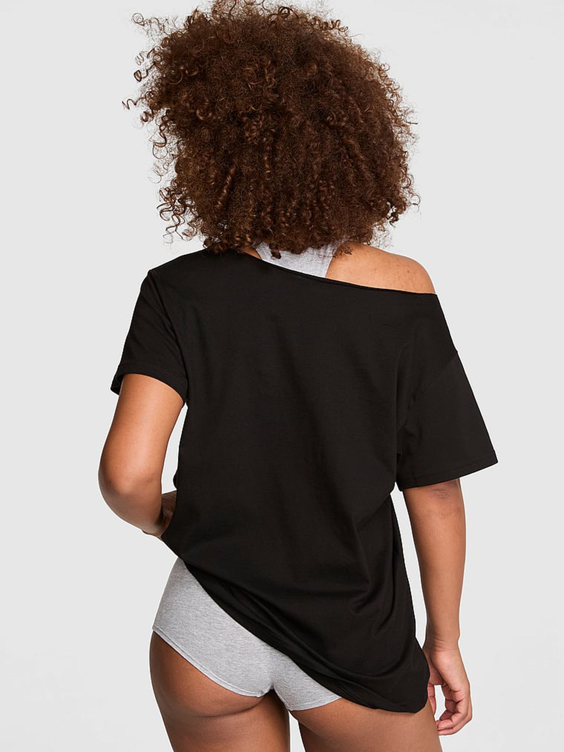 Black Logo Cotton Off The Shoulder T-Shirt - Image 2 of 2