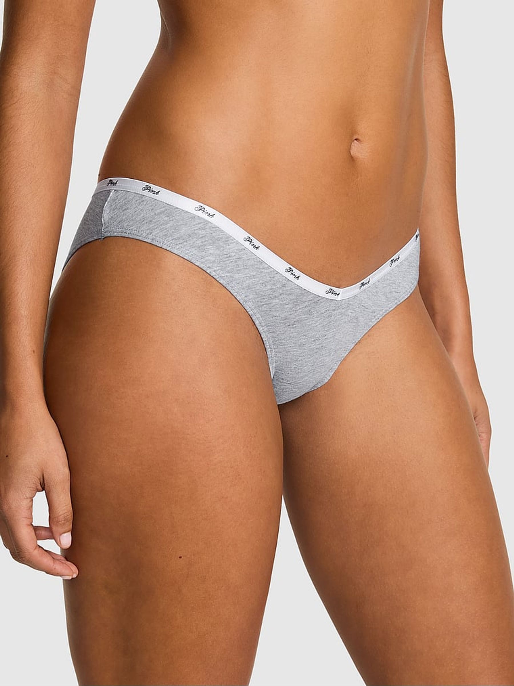 Medium Heather Grey Tanga Cotton Mini Logo Knickers - Image 1 of 2 Medium Heather Grey Tanga Cotton Mini Logo Knickers - Image 1 of 2