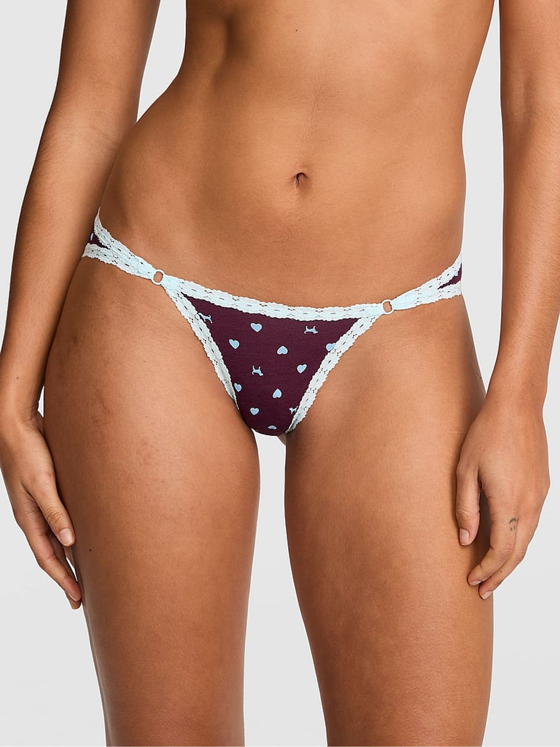 Purple Rose Dog Print Cheeky Cotton Heather Lace Trim Knickers - Image 1 of 2