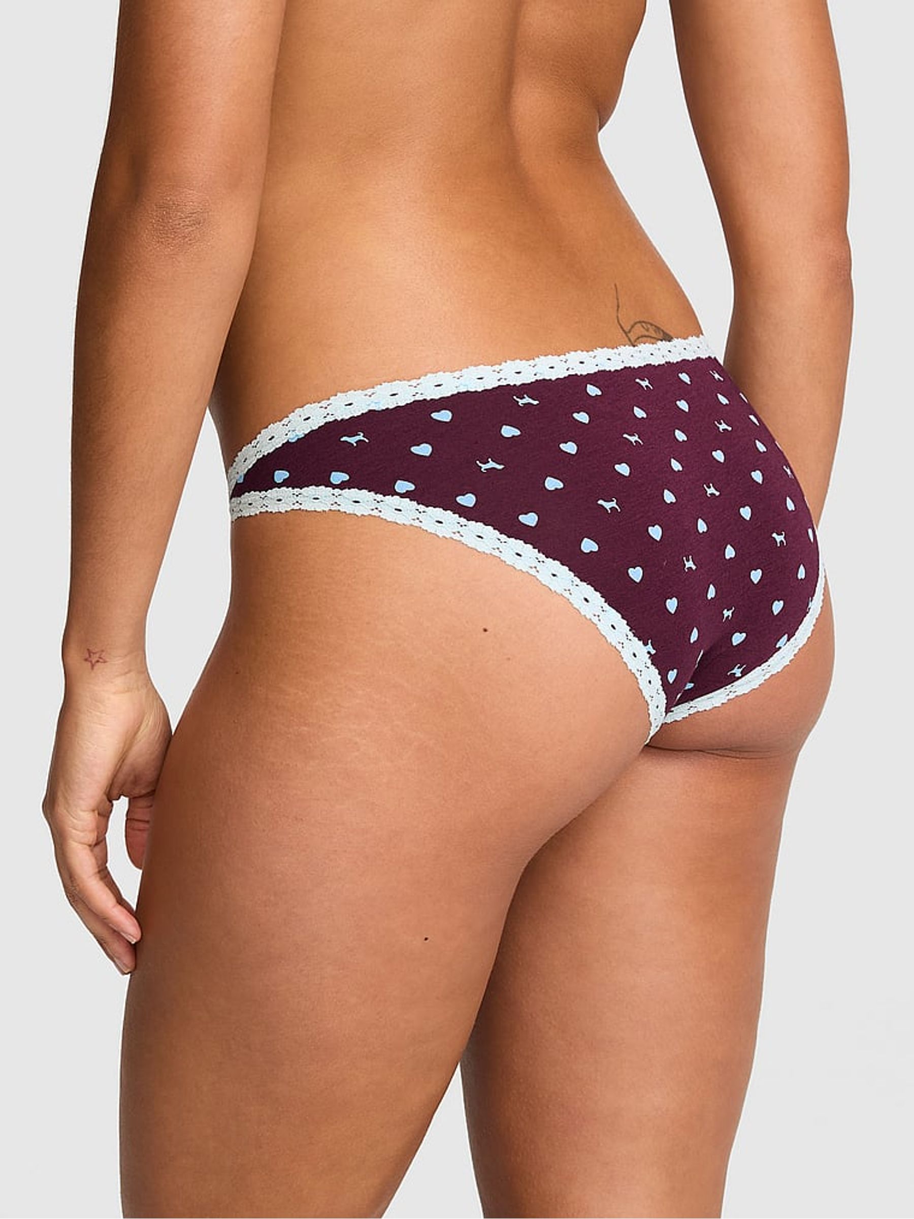 Purple Rose Dog Print Cheeky Cotton Heather Lace Trim Knickers - Image 2 of 2