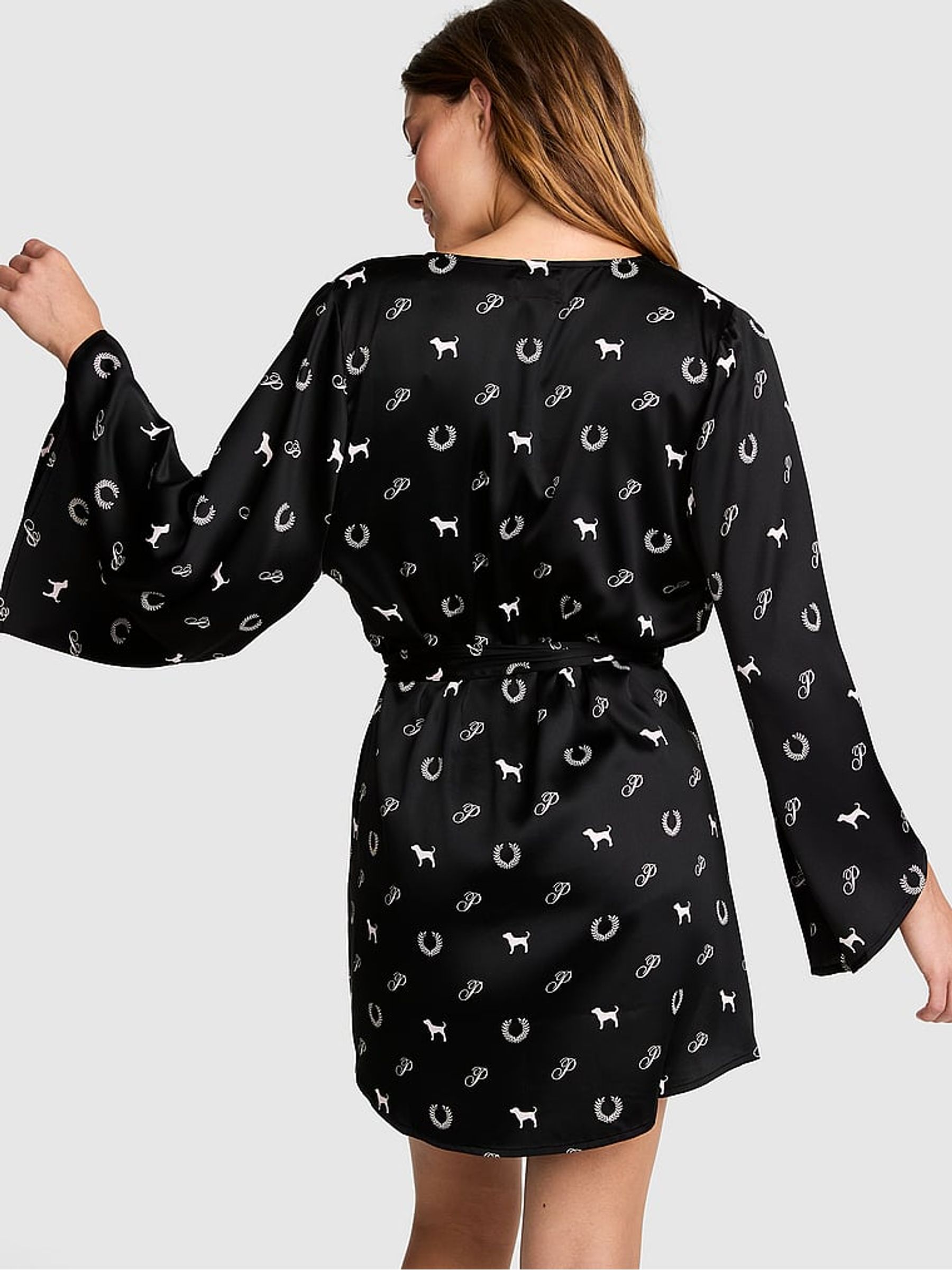Black Heritage Print Satin Robe - Image 2 of 2