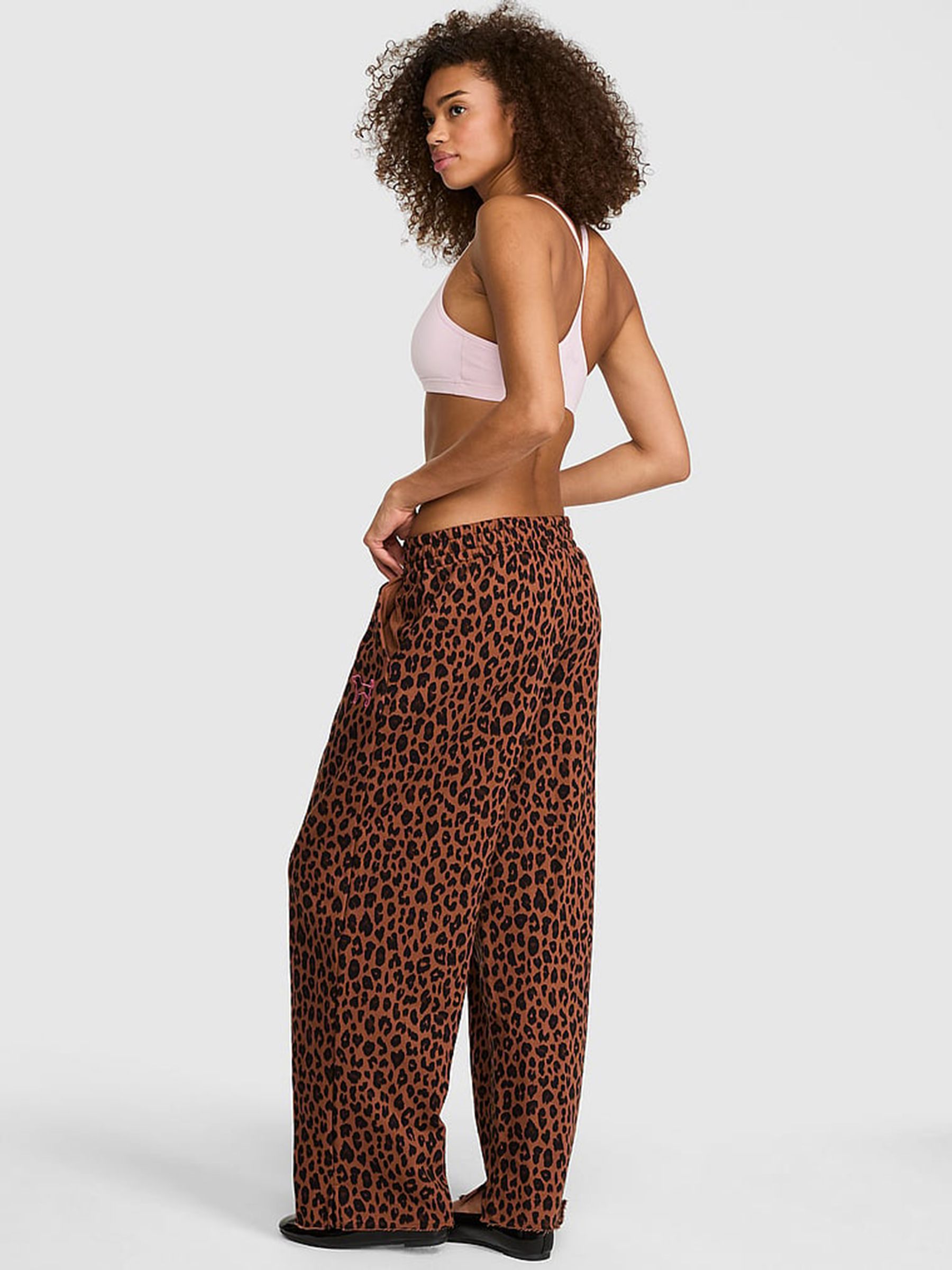 Leopard Brown Wide Leg Fleece Joggers - Image 2 of 2