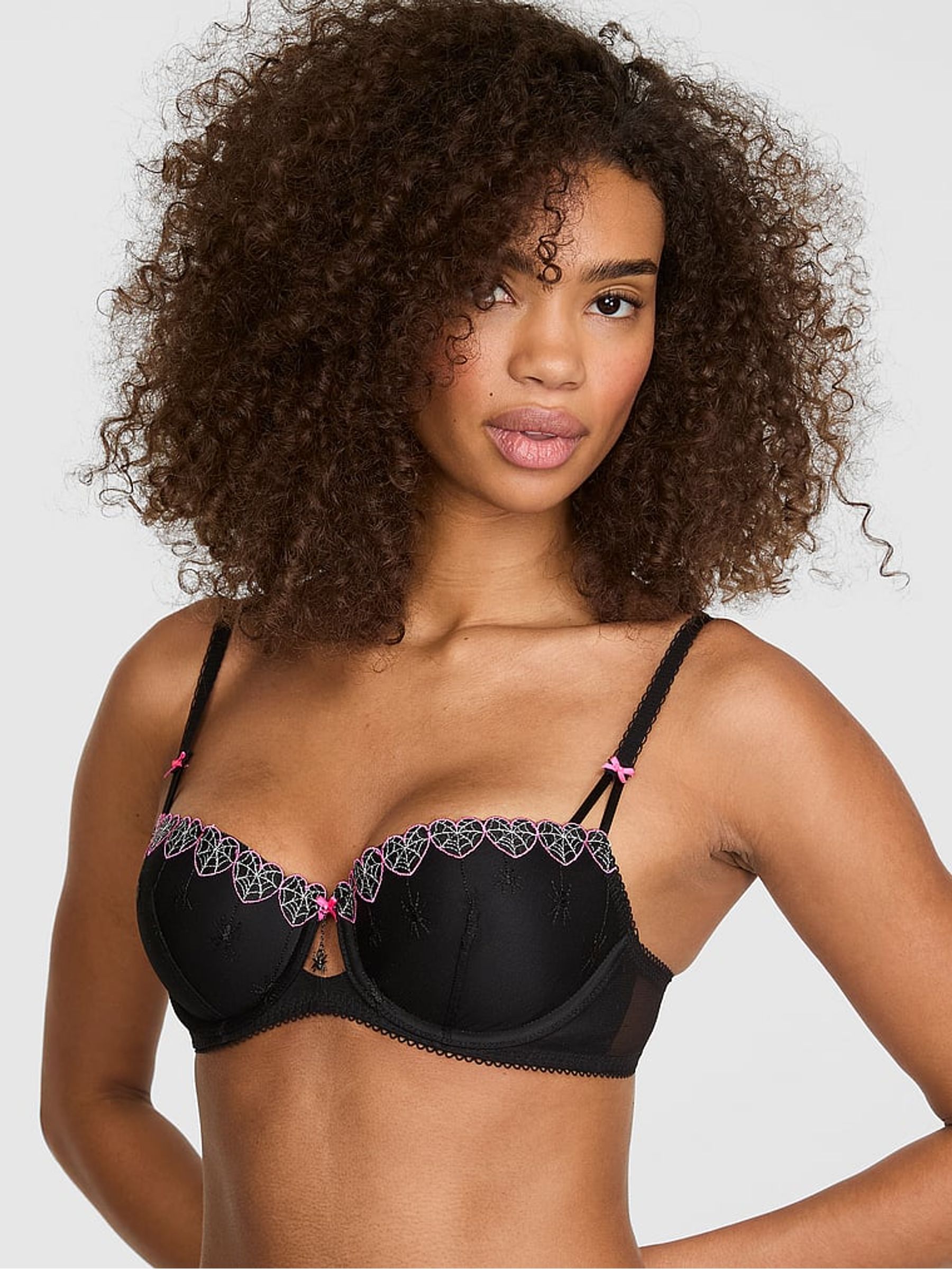 Black Spiderweb Balcony Halloween Embroidery Bra - Image 1 of 2 Black Spiderweb Balcony Halloween Embroidery Bra - Image 1 of 2