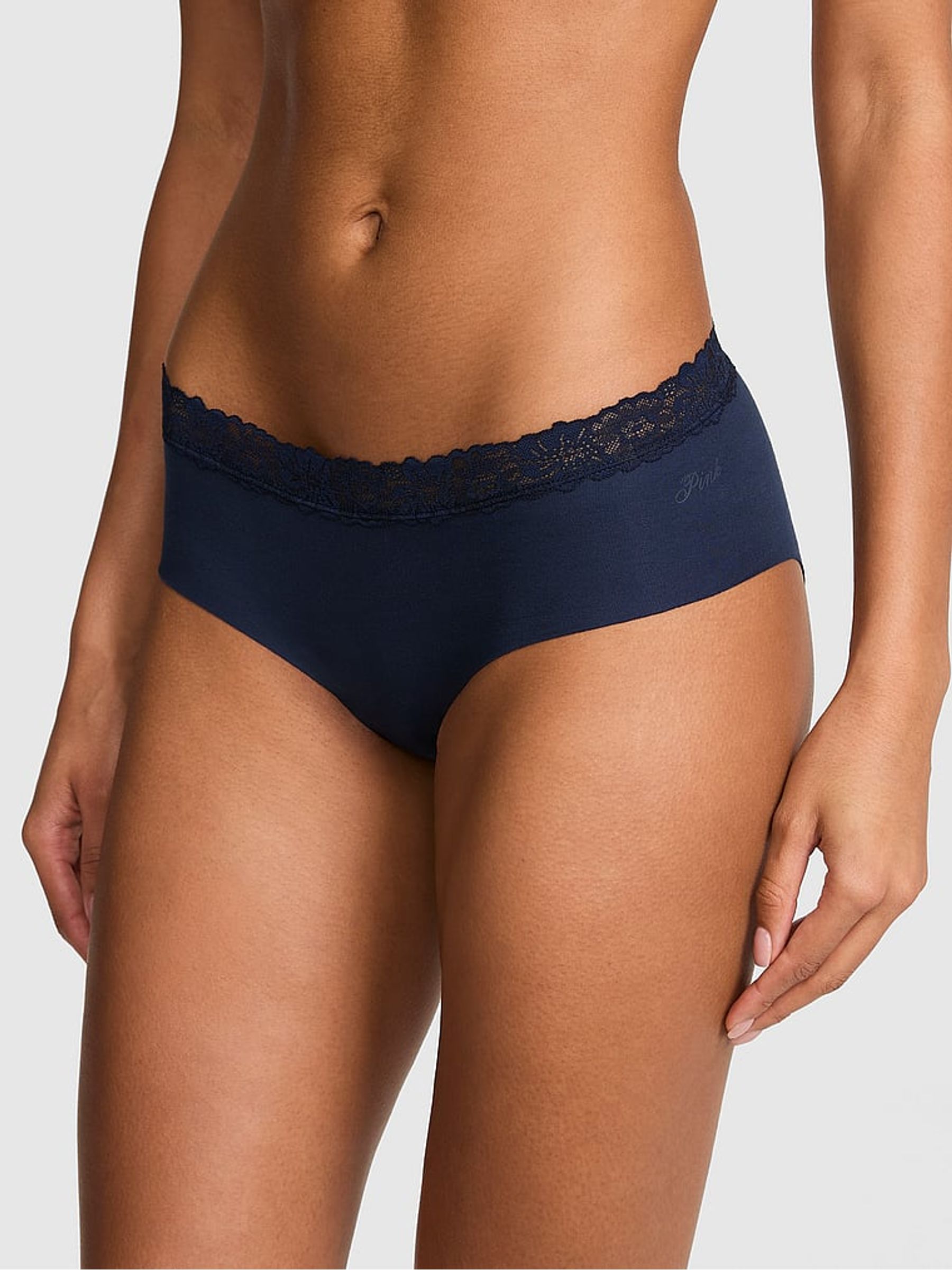 Noir Navy Blue Hipster Lace Trim Knickers - Image 1 of 2 Noir Navy Blue Hipster Lace Trim Knickers - Image 1 of 2