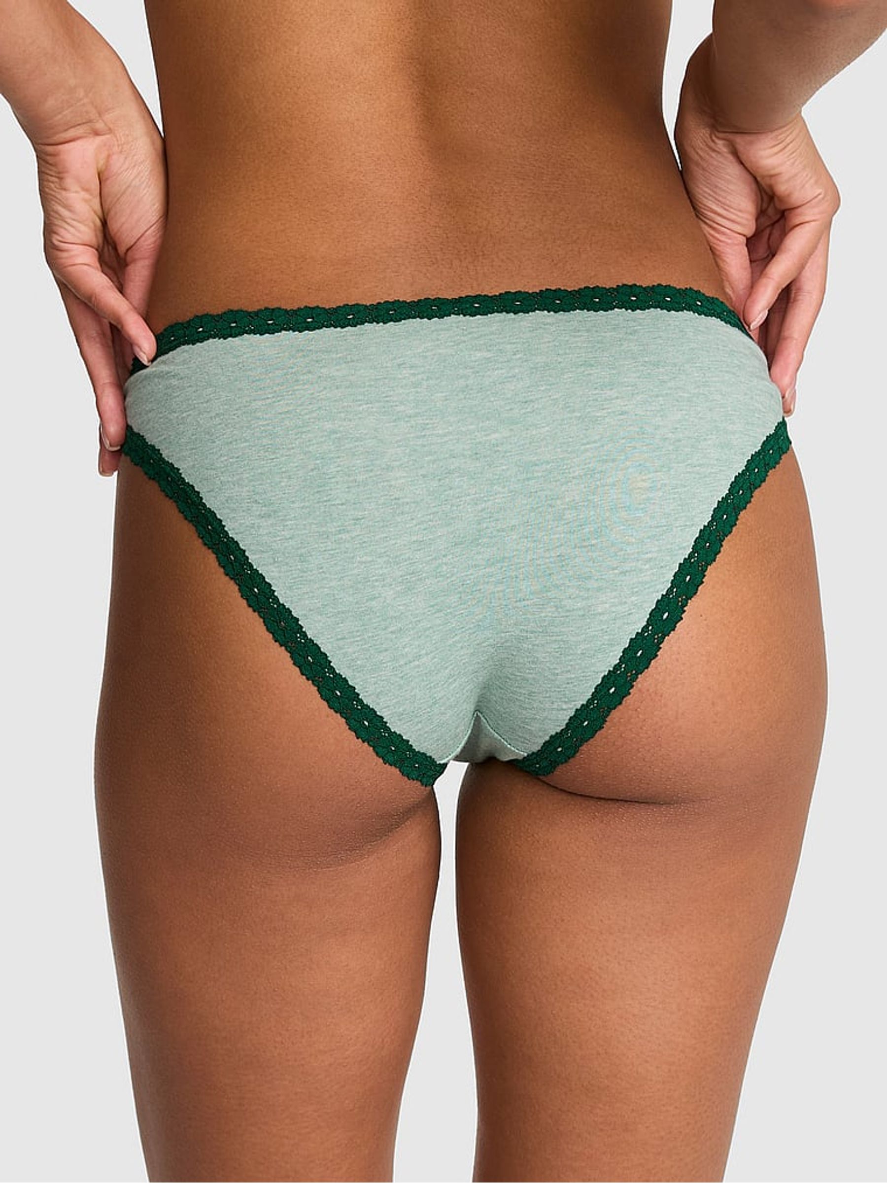 Soft Sage Green Cheeky Cotton Heather Lace Trim Knickers - Image 2 of 2 Soft Sage Green Cheeky Cotton Heather Lace Trim Knickers - Image 2 of 2