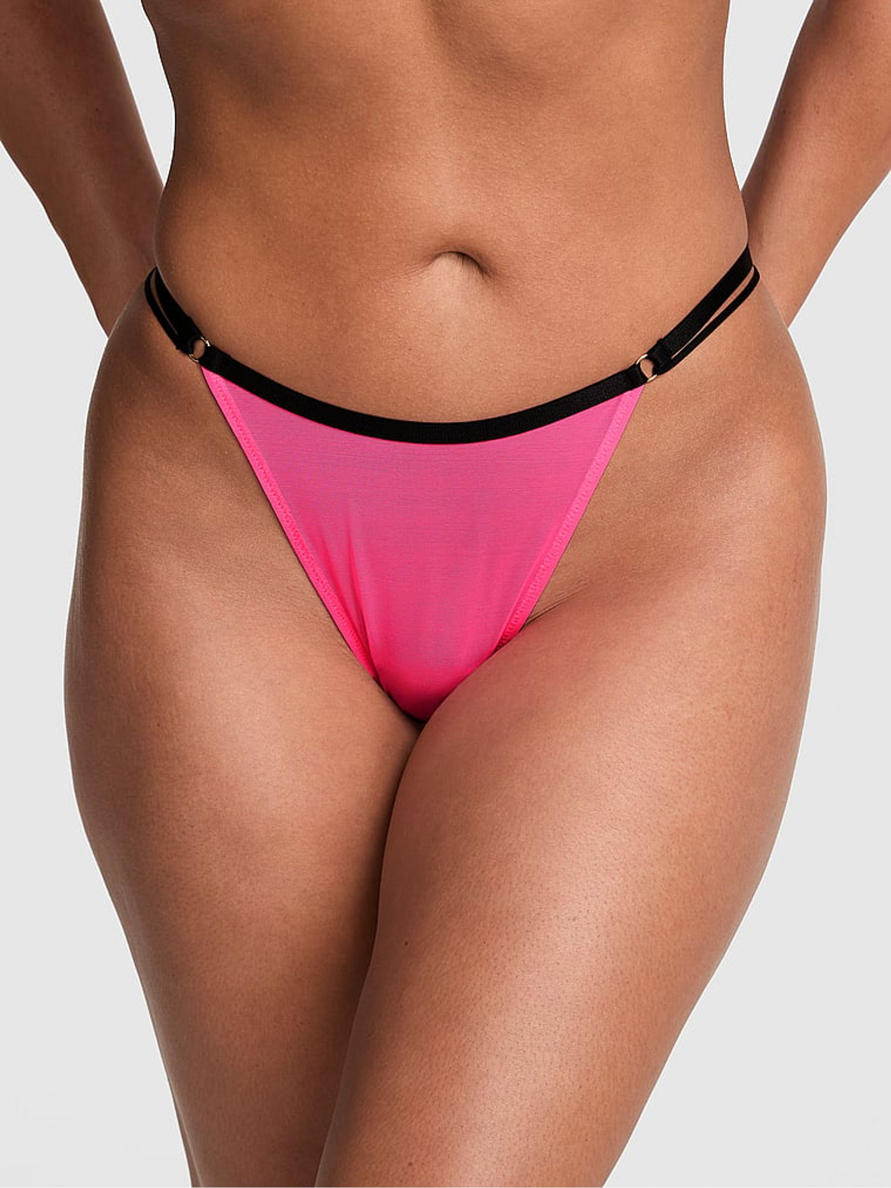 Fall for Me Pink Thong Logo Mesh Knickers - Image 1 of 2