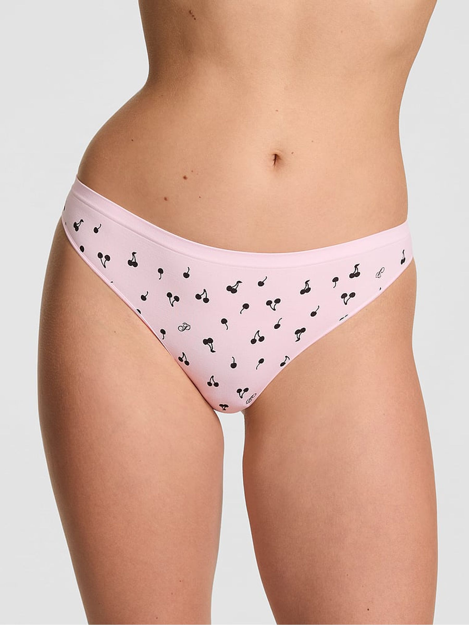 Pink Tulip Cherry Print Thong Seamless Knickers - Image 1 of 2