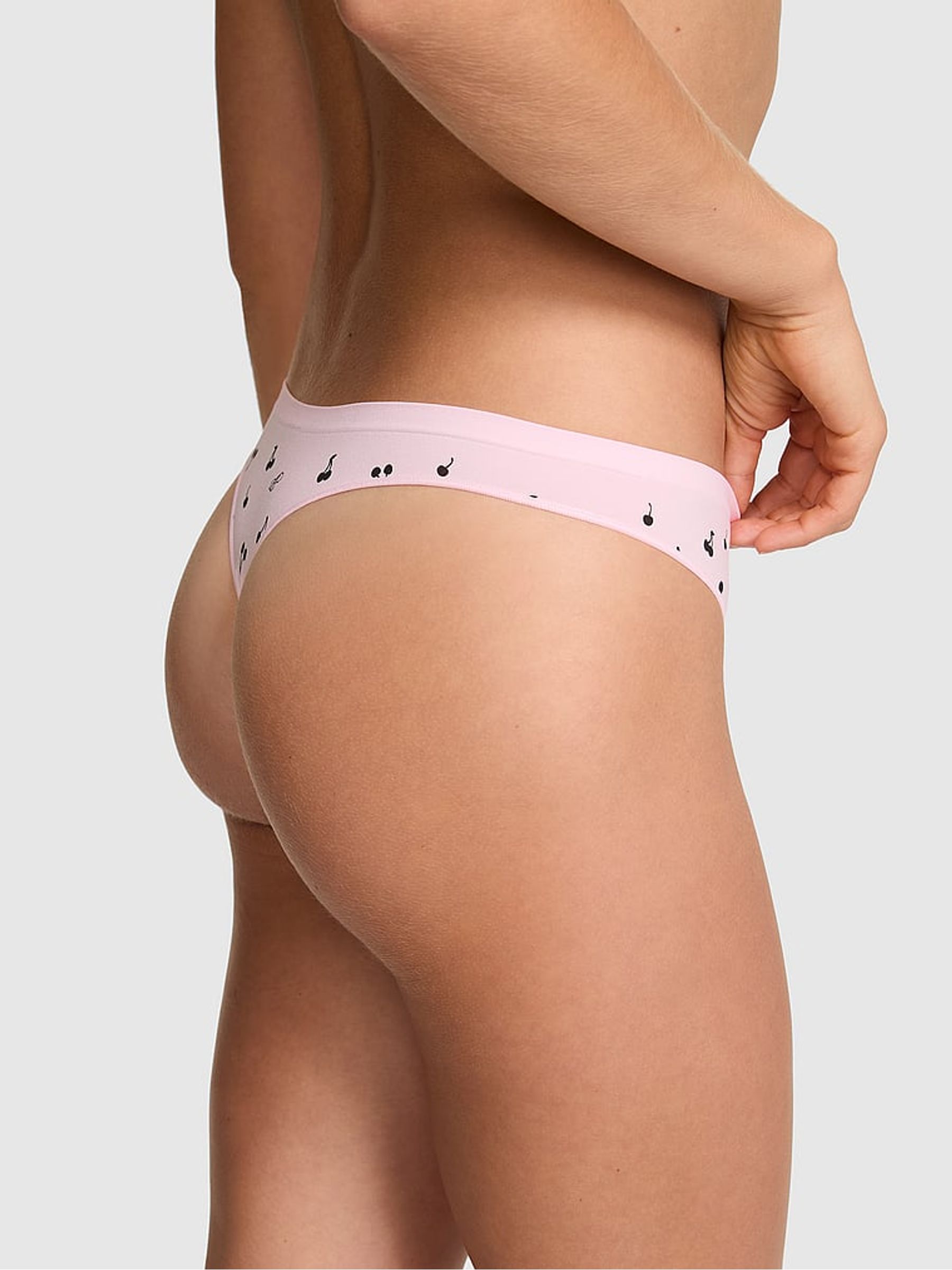 Pink Tulip Cherry Print Thong Seamless Knickers - Image 2 of 2