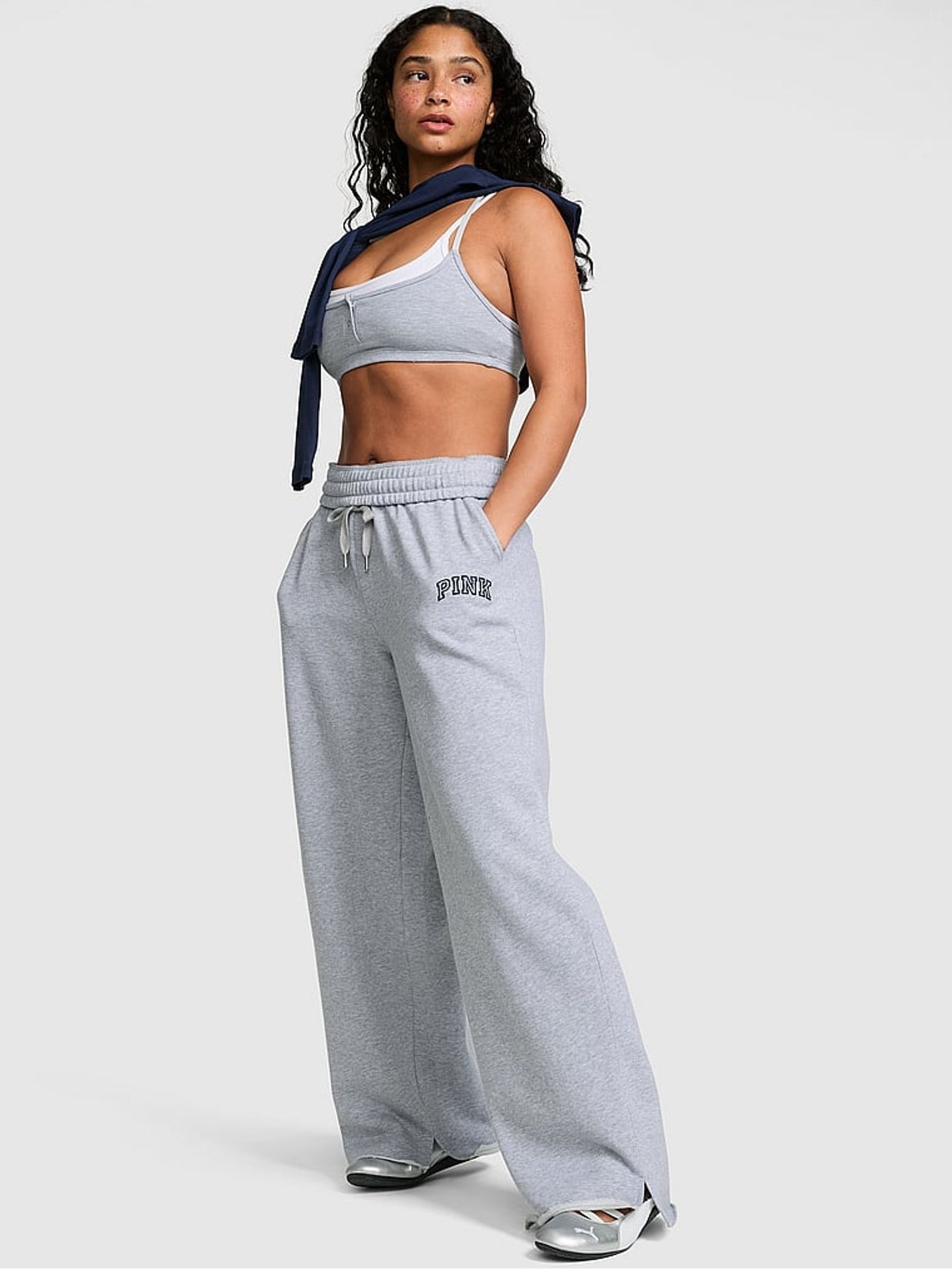 Medium Heather Grey Wide Leg Fleece Joggers - Image 1 of 2