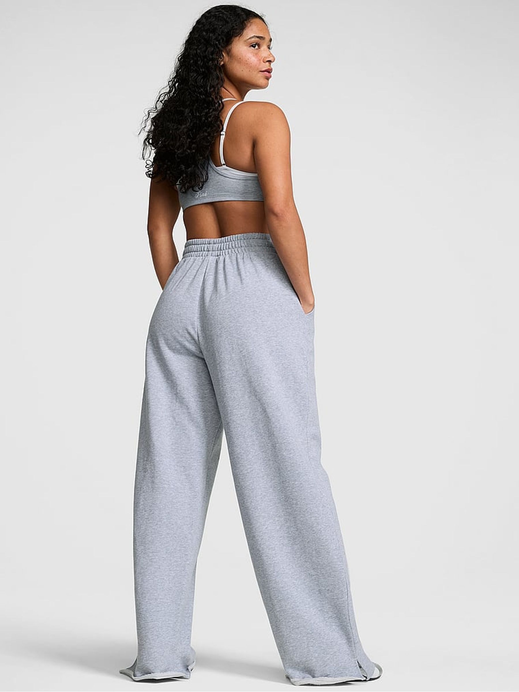 Medium Heather Grey Wide Leg Fleece Joggers - Image 2 of 2 Medium Heather Grey Wide Leg Fleece Joggers - Image 2 of 2