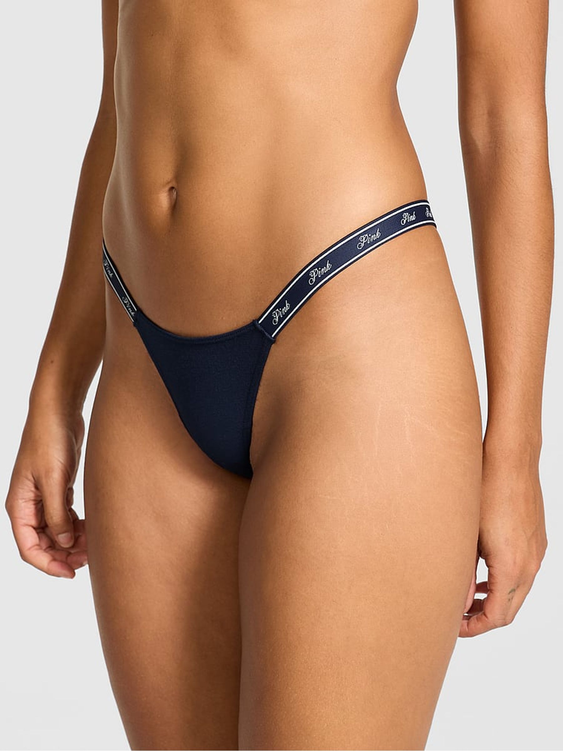 Noir Navy Blue Mini Scoop Thong Cotton Logo Knickers - Image 1 of 2 Noir Navy Blue Mini Scoop Thong Cotton Logo Knickers - Image 1 of 2