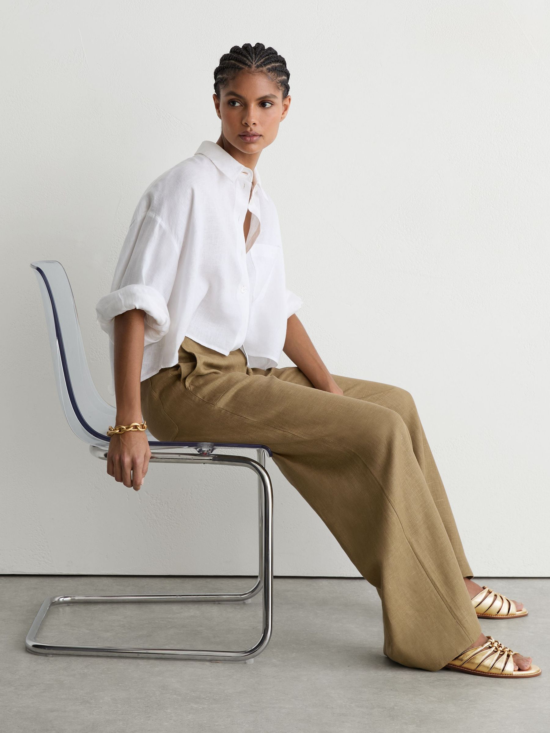 Leather Metallic Knotted Flat Sandals in Gold - Image 4 of 6