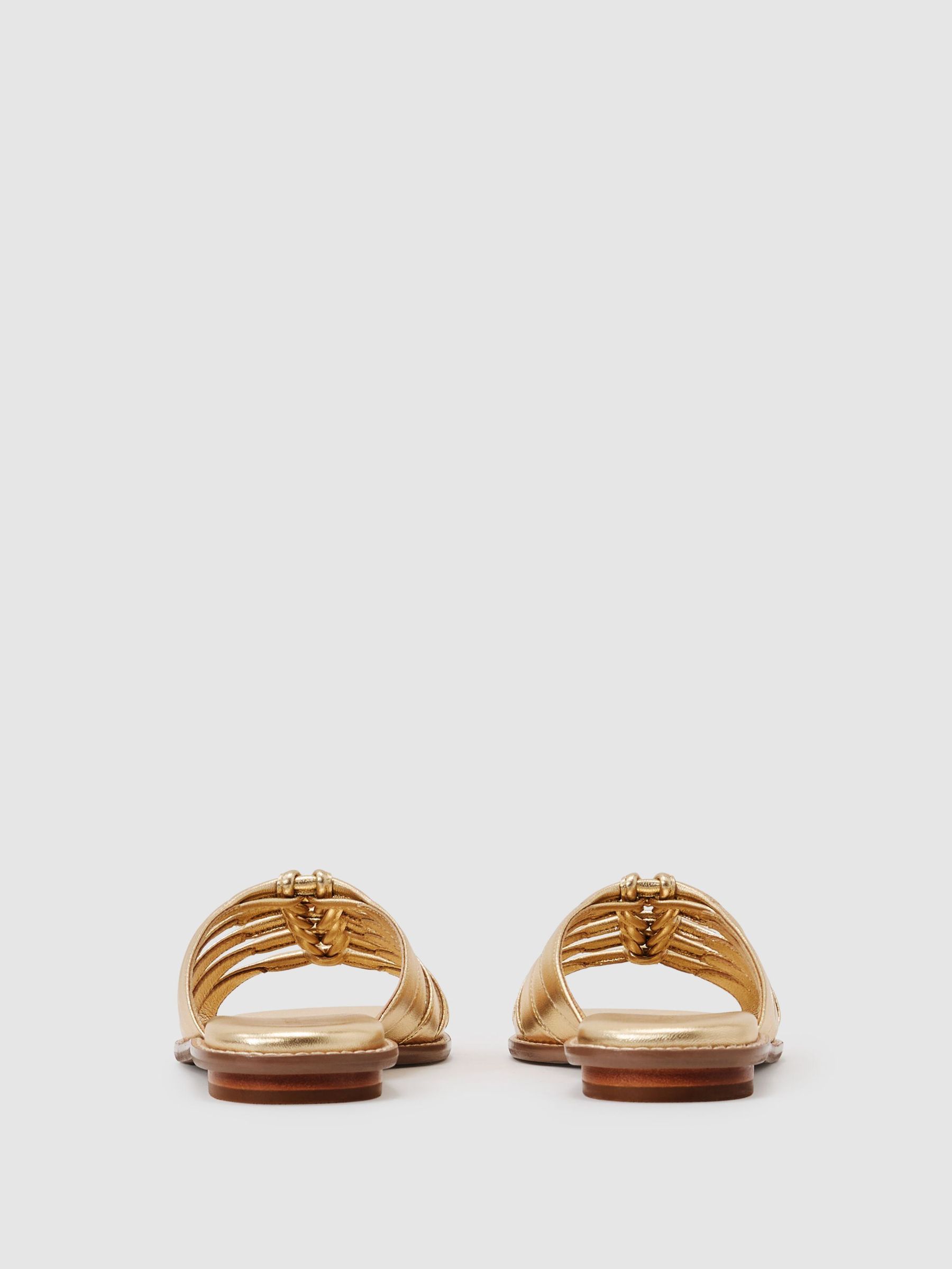 Leather Metallic Knotted Flat Sandals in Gold - Image 5 of 6