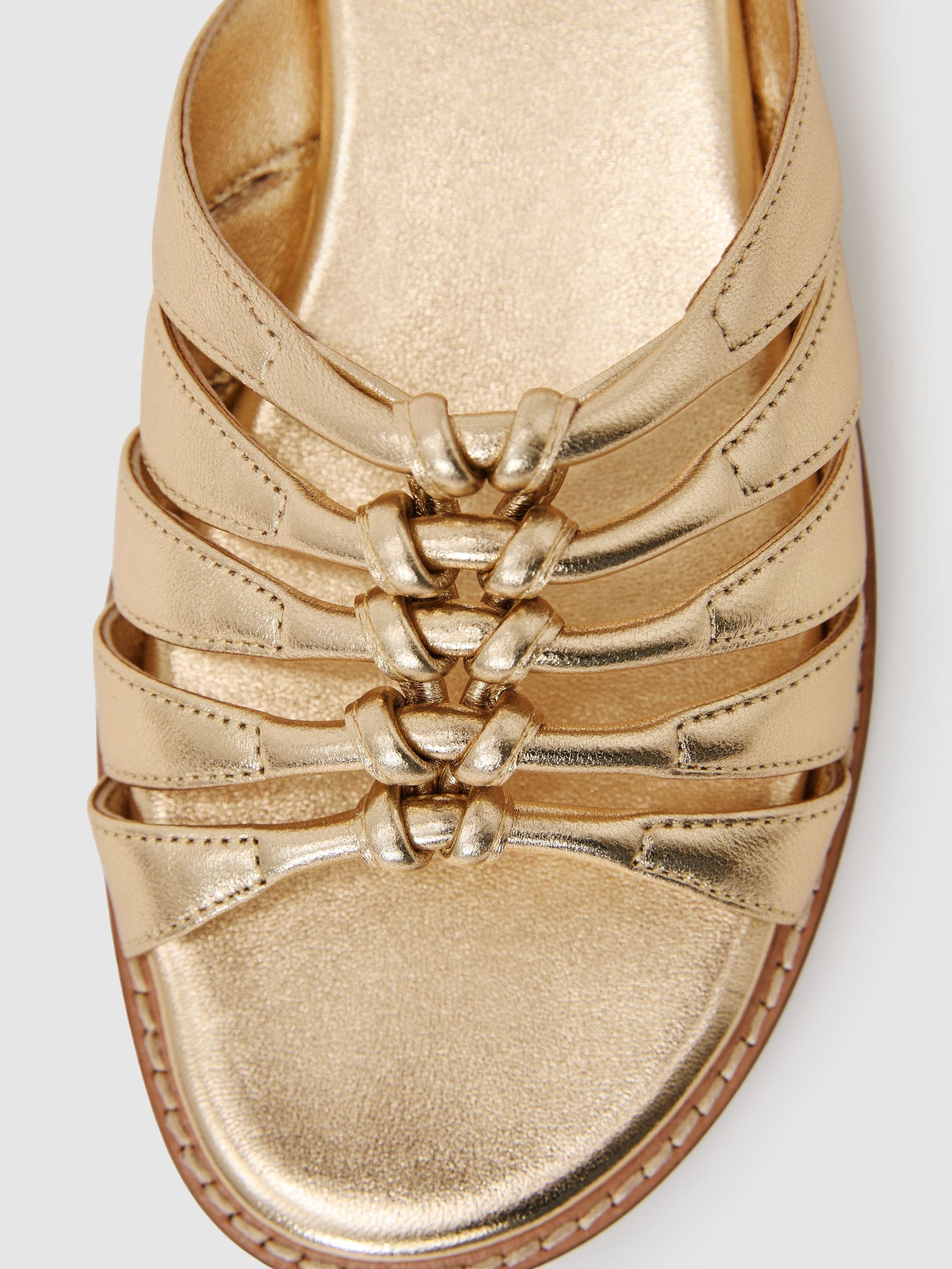 Leather Metallic Knotted Flat Sandals in Gold - Image 6 of 6