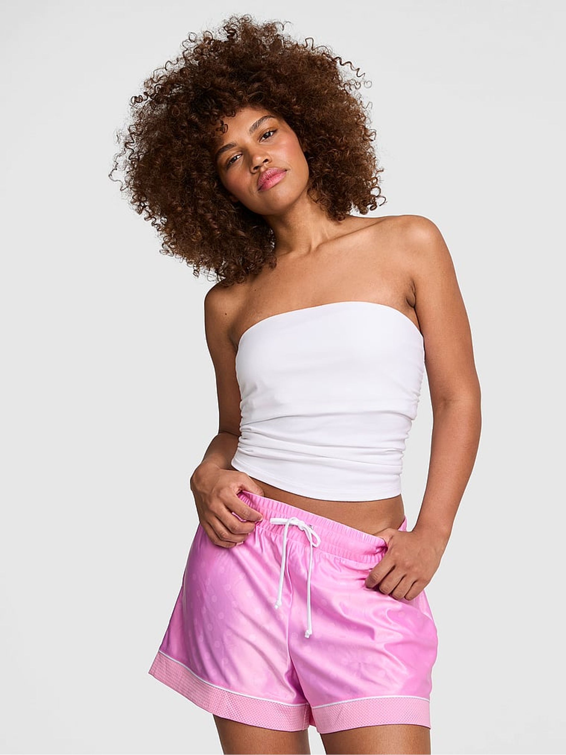 Pink Lollipop Satin Mesh Boxy Shorts - Image 1 of 3 Pink Lollipop Satin Mesh Boxy Shorts - Image 1 of 3