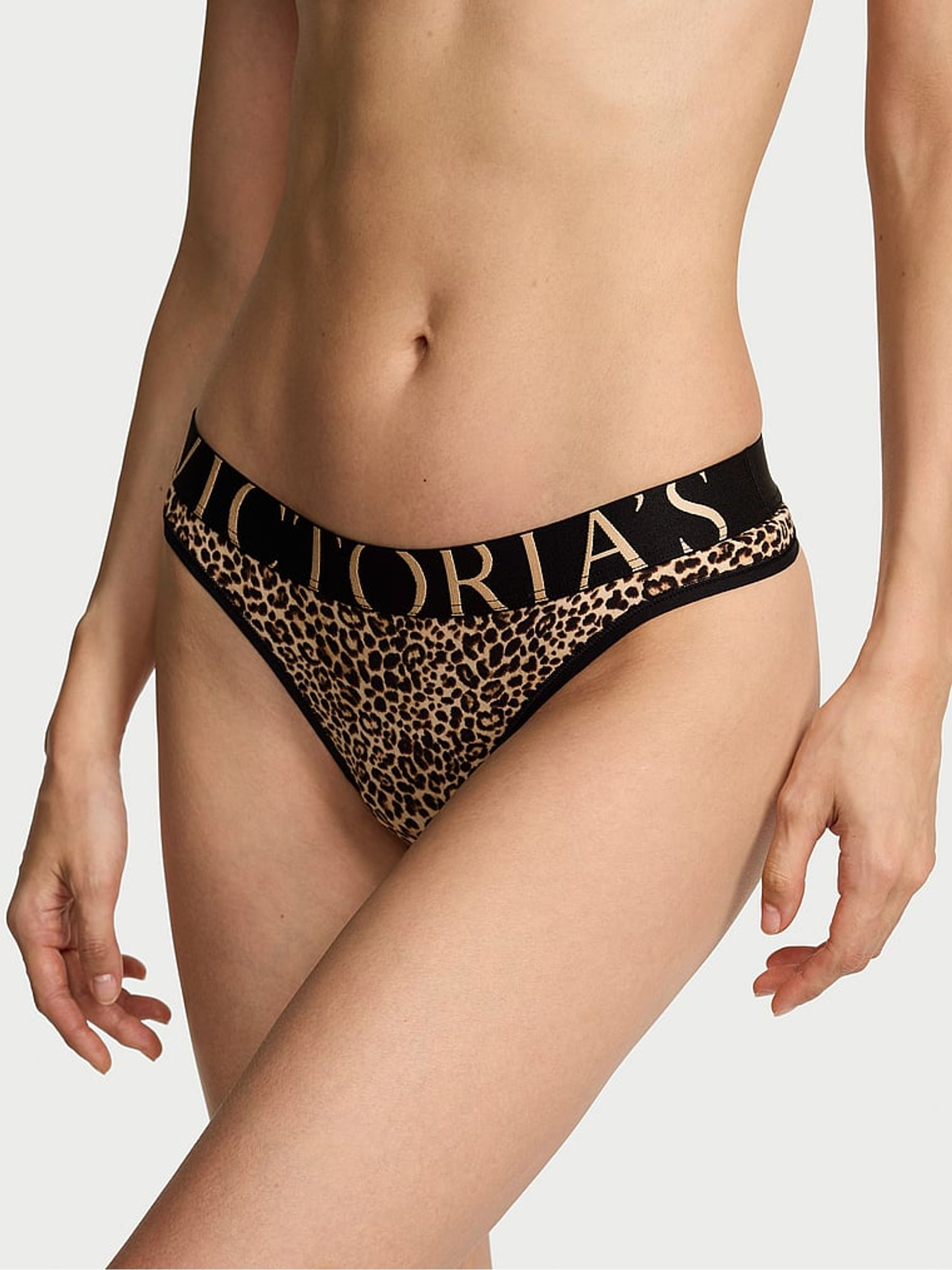 Leopard Brown Thong Exploded Logo Knickers - Image 1 of 2